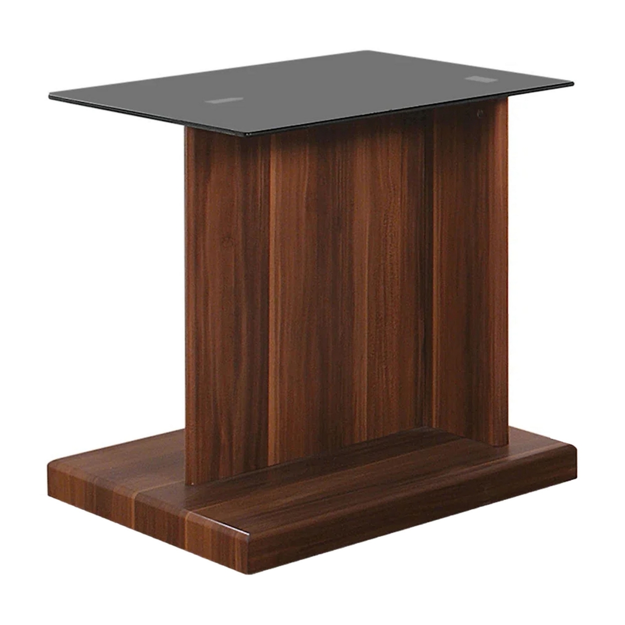 Liam 22 Inch Square Side End Table, Brown Wood, Pedestal Base, Glass Top- Saltoro Sherpi