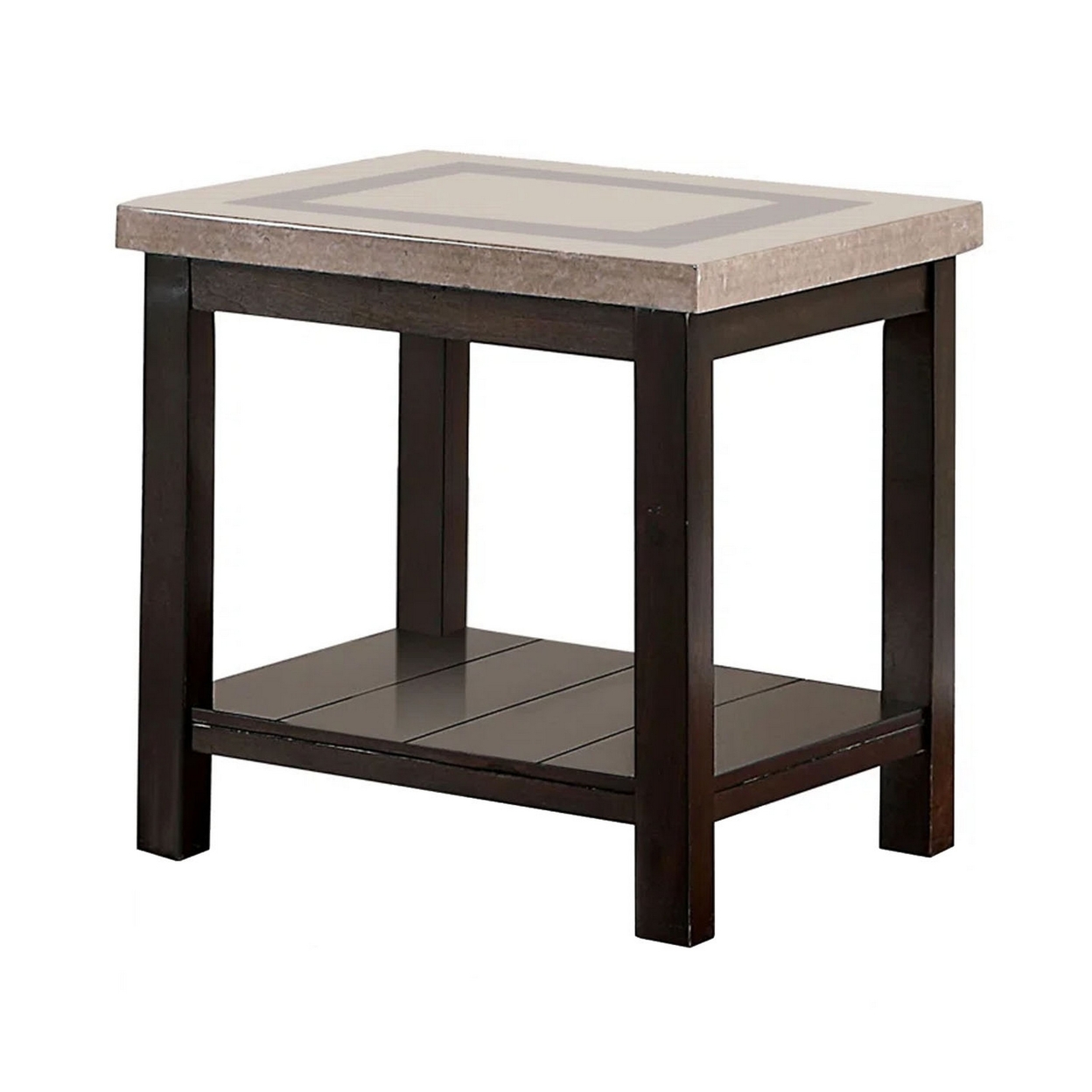 Cora 24 Inch Side End Table, Faux Marble Top, Block Legs, Espresso Brown- Saltoro Sherpi
