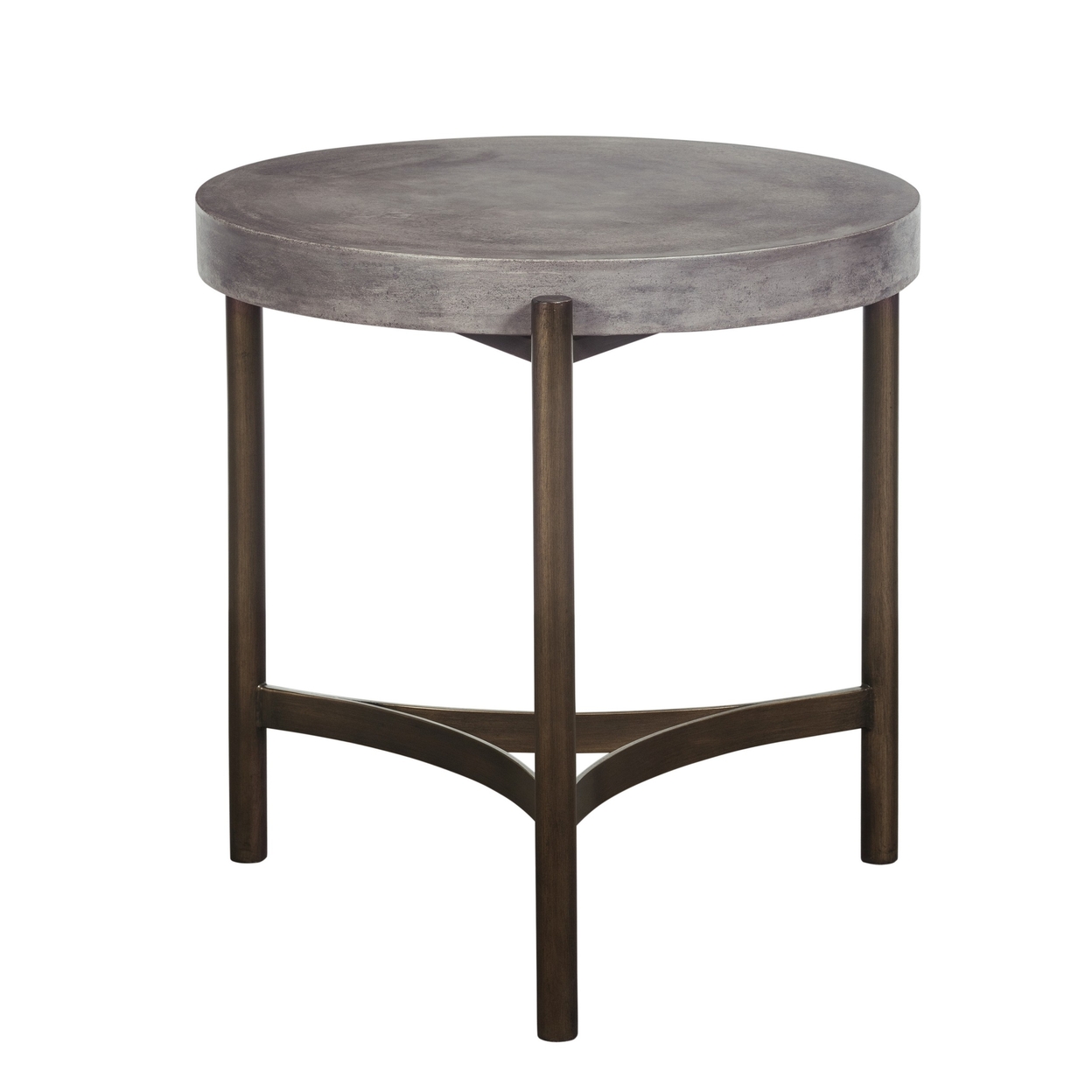 23 Inch Round Side End Table, Fibre Concrete Surface, Steel Base, Gray - Saltoro Sherpi
