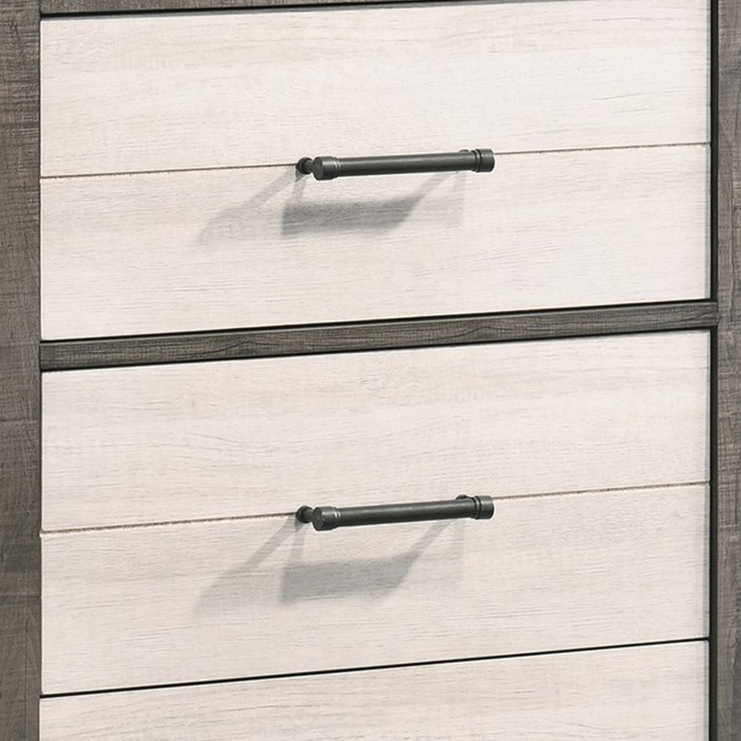 Yaz 48 Inch Modern Tall 4 Drawer Dresser Chest, Bar Handles, White And Gray- Saltoro Sherpi