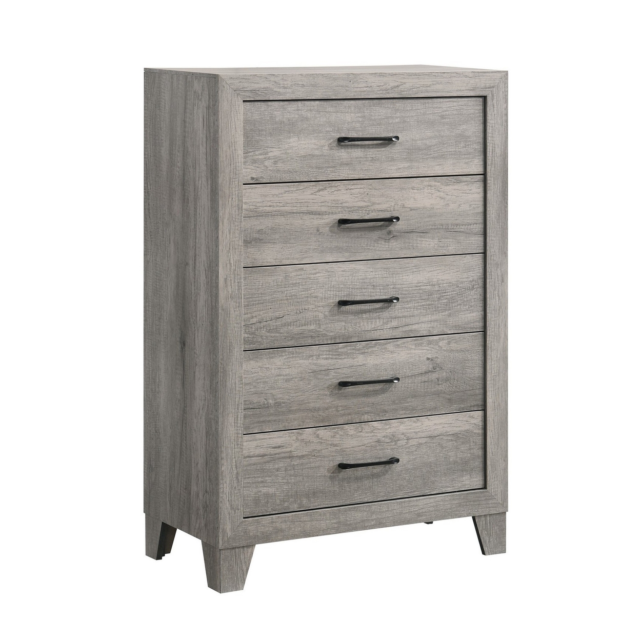 Isha 48 Inch 5 Drawer Tall Dresser Chest With Metal Handles, Driftwood Gray- Saltoro Sherpi