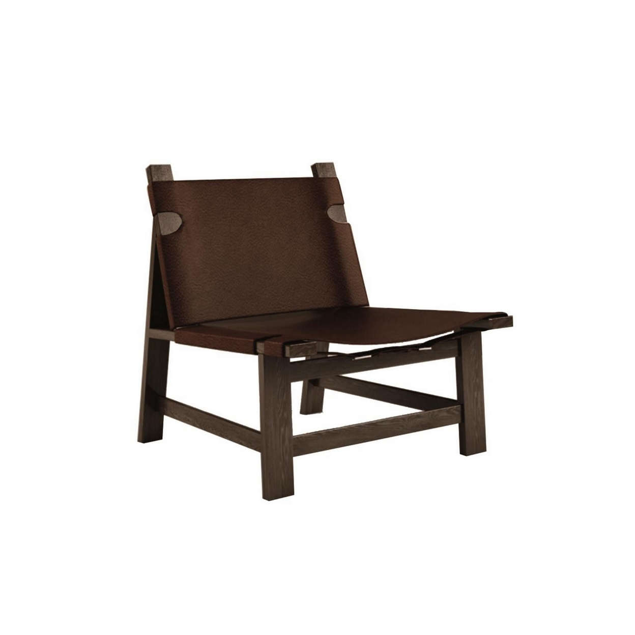 33 Inch Armless Accent Chair, Leather Upholstery, Rich Brown Textured Wood- Saltoro Sherpi