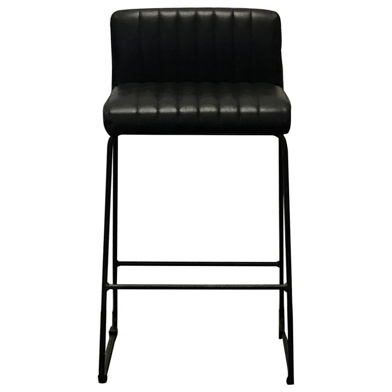 Feya 26 Inch Set Of 2 Counter Stool Chair, Low Back, Black Vegan Leather- Saltoro Sherpi