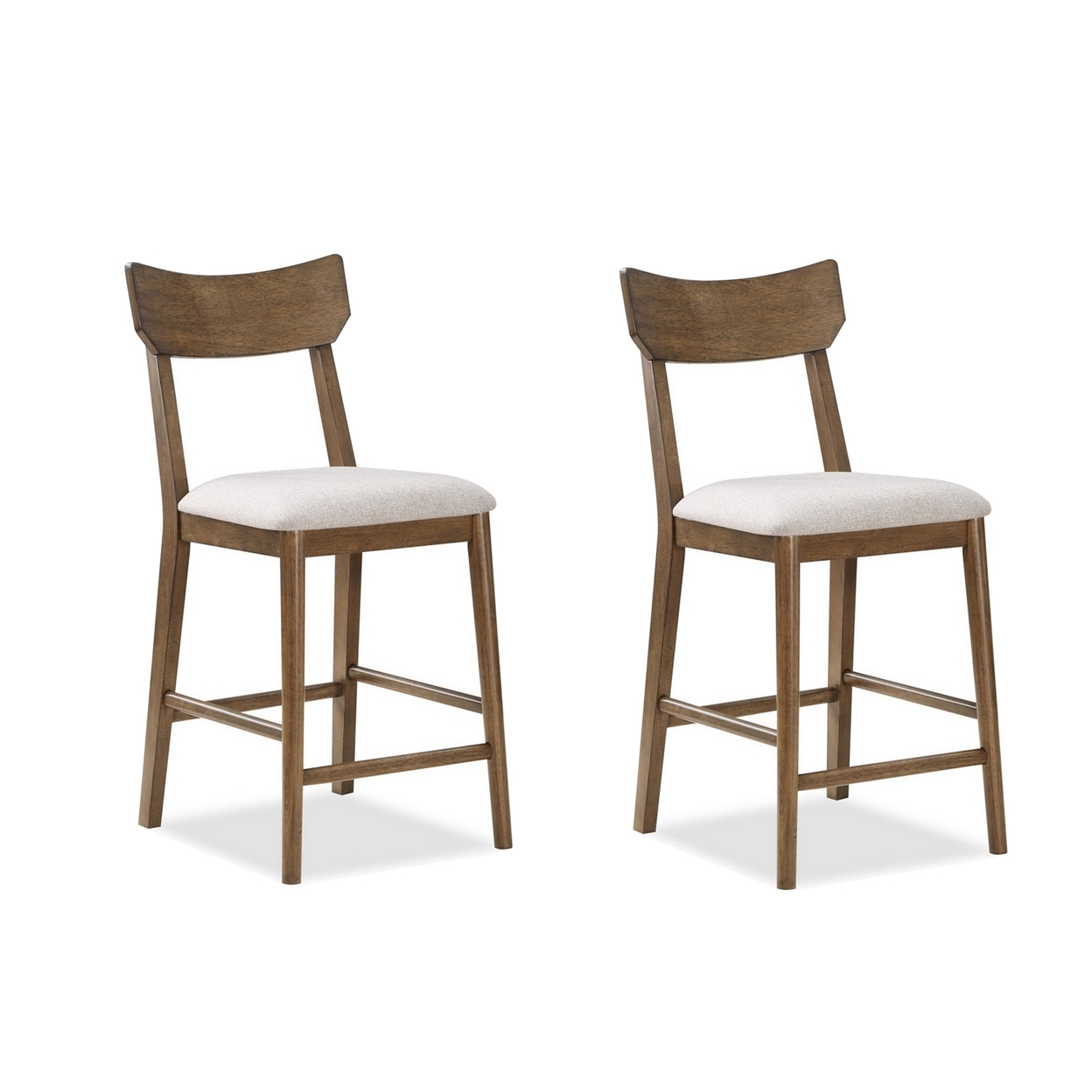 24 Inch Counter Height Chair, Set Of 2, Seat Cushions, Beige Fabric, Brown- Saltoro Sherpi