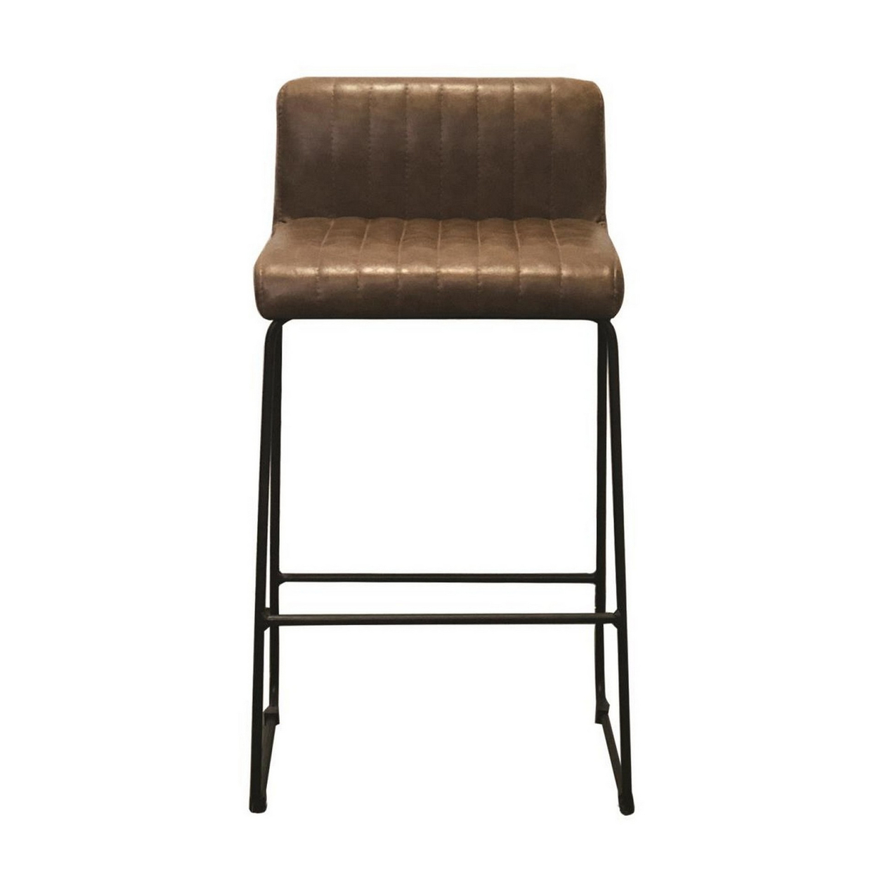 Feya 26 Inch Set Of 2 Counter Stool Chair, Low Back, Brown Vegan Leather- Saltoro Sherpi