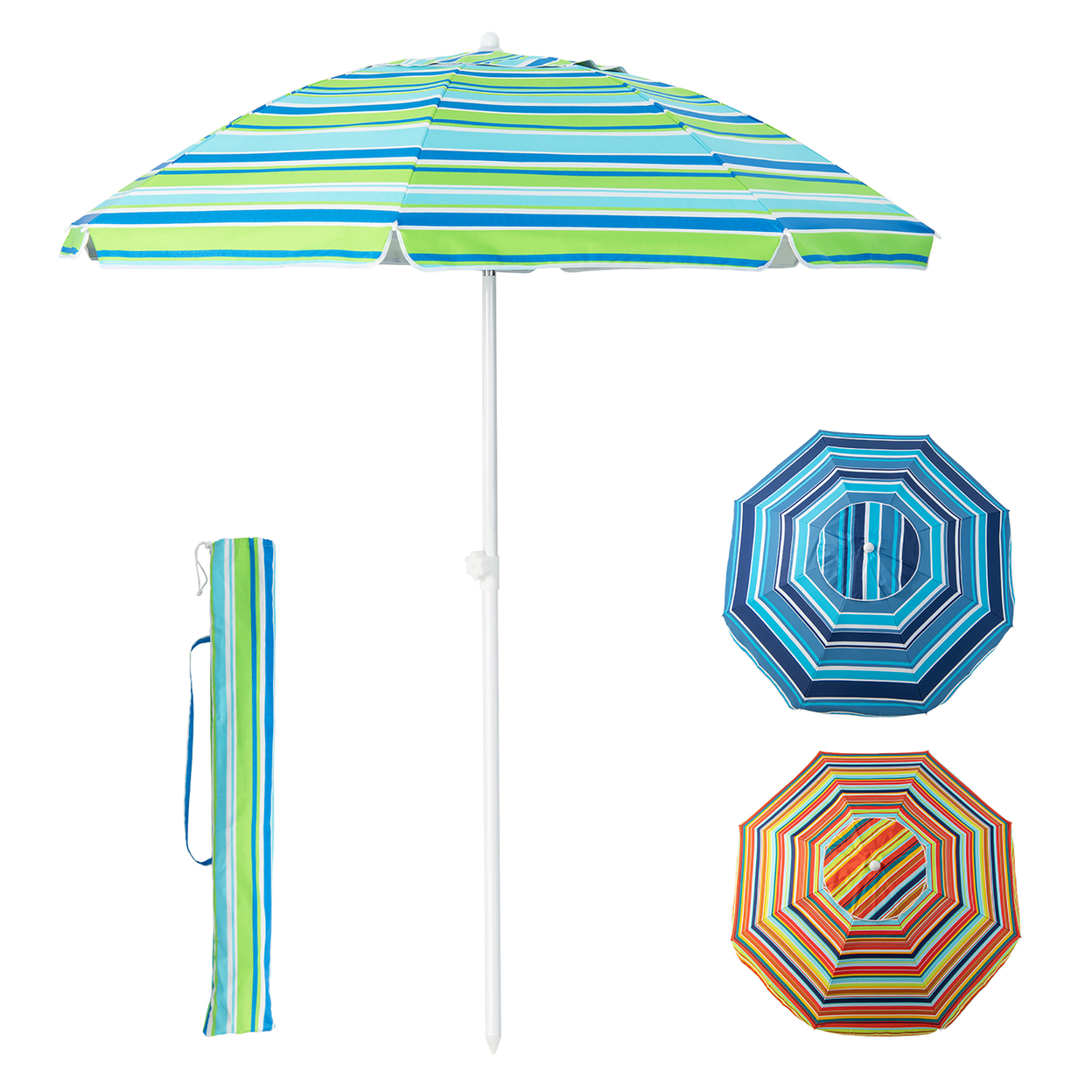 6.5 FT Patio Portable Beach Adjustable Umbrella W/ Folding Table & Sandbag - Green