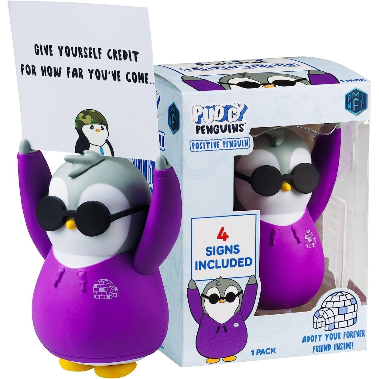 Pudgy Penguins Positive Affirmation Sign Card Holder Desk Purple Forever Friend Good Vibes Friend