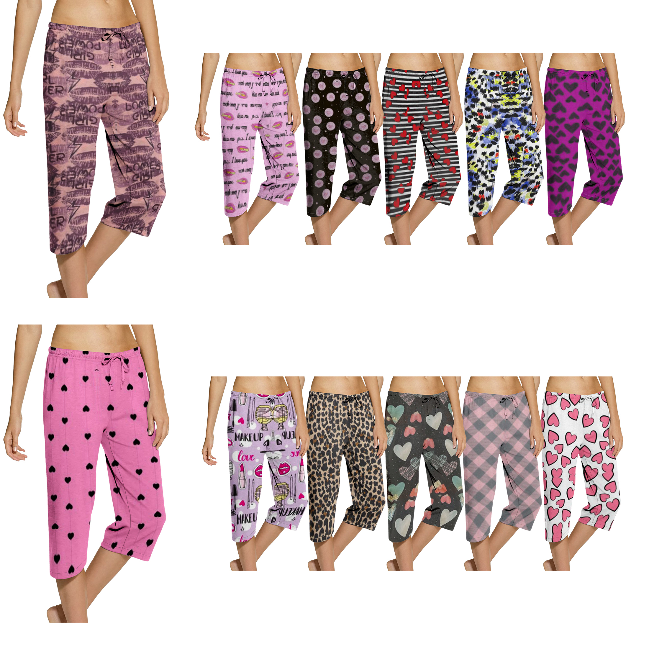 5-Pack Women's Capri Pajama Pants Soft Comfy Printed Summer Sleepwear Ladies PJ Bottom With Drawstring - M