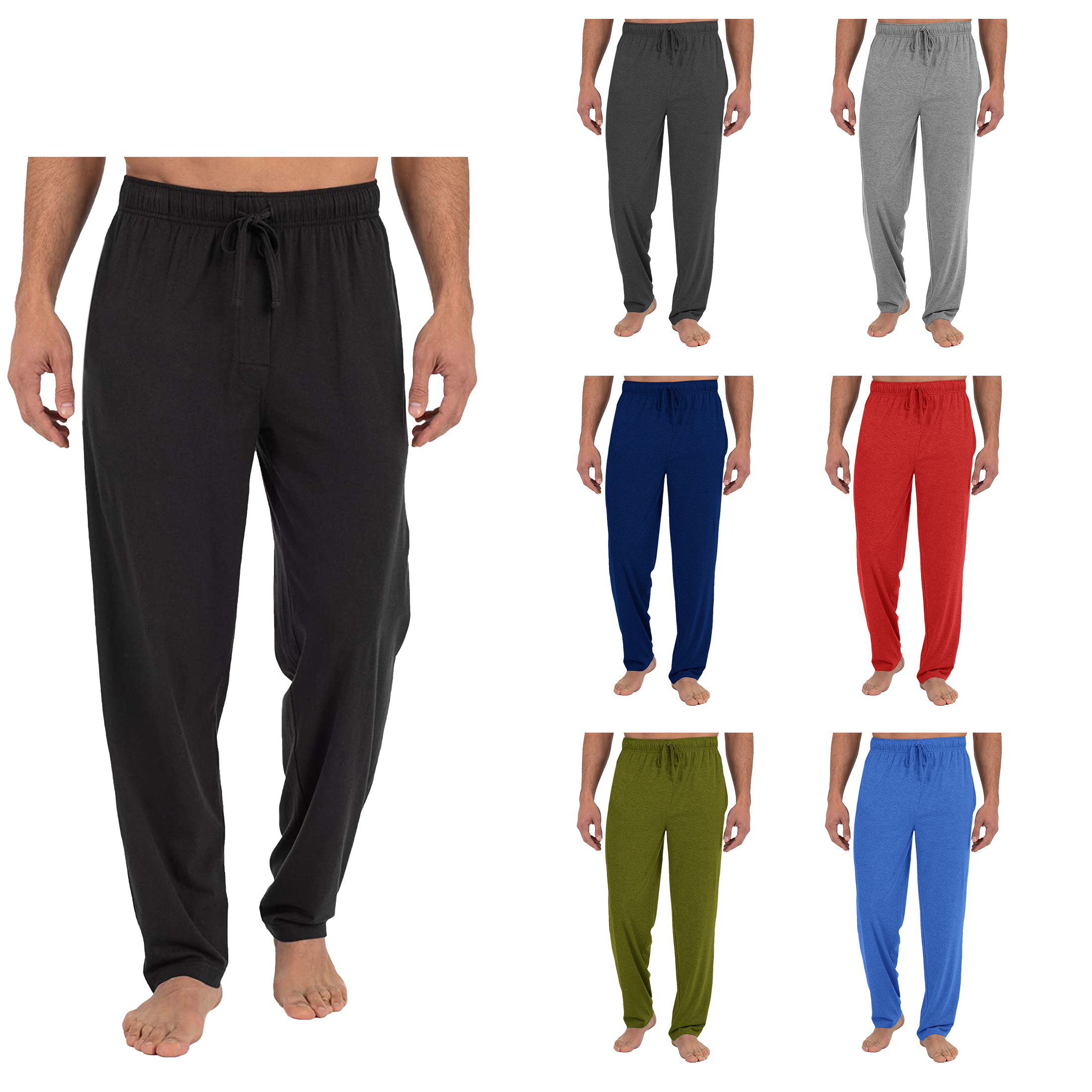 3-Pack Men's Solid Sleep Pajama Pants With Drawstring Jersey Knit Soft Straight-Fit Lounge Trousers - S