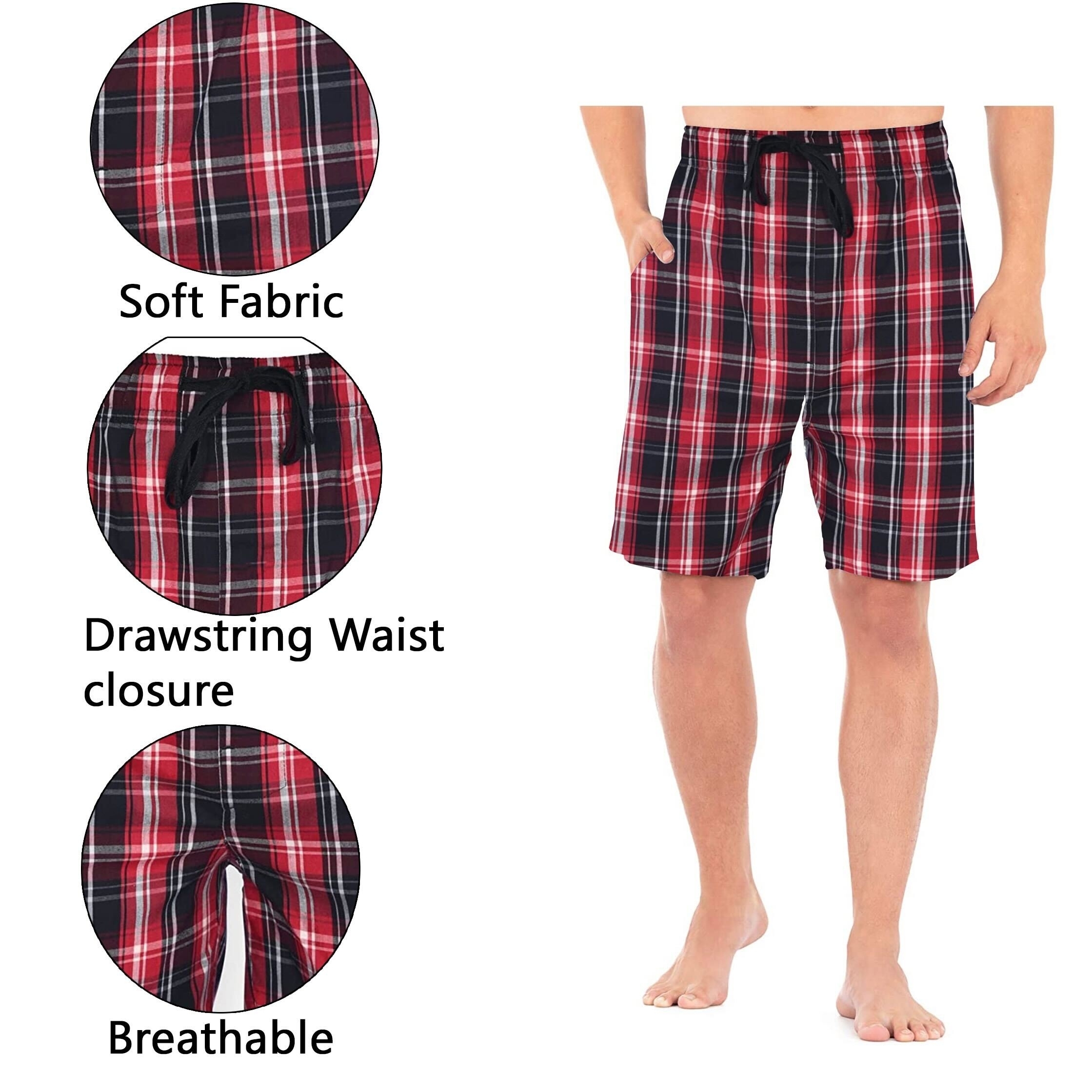 4-Pack Men's Plaid Flannel Sleep Shorts Loose-Fit Lounge Soft Elastic Waistband Tech Pajama Pants - S