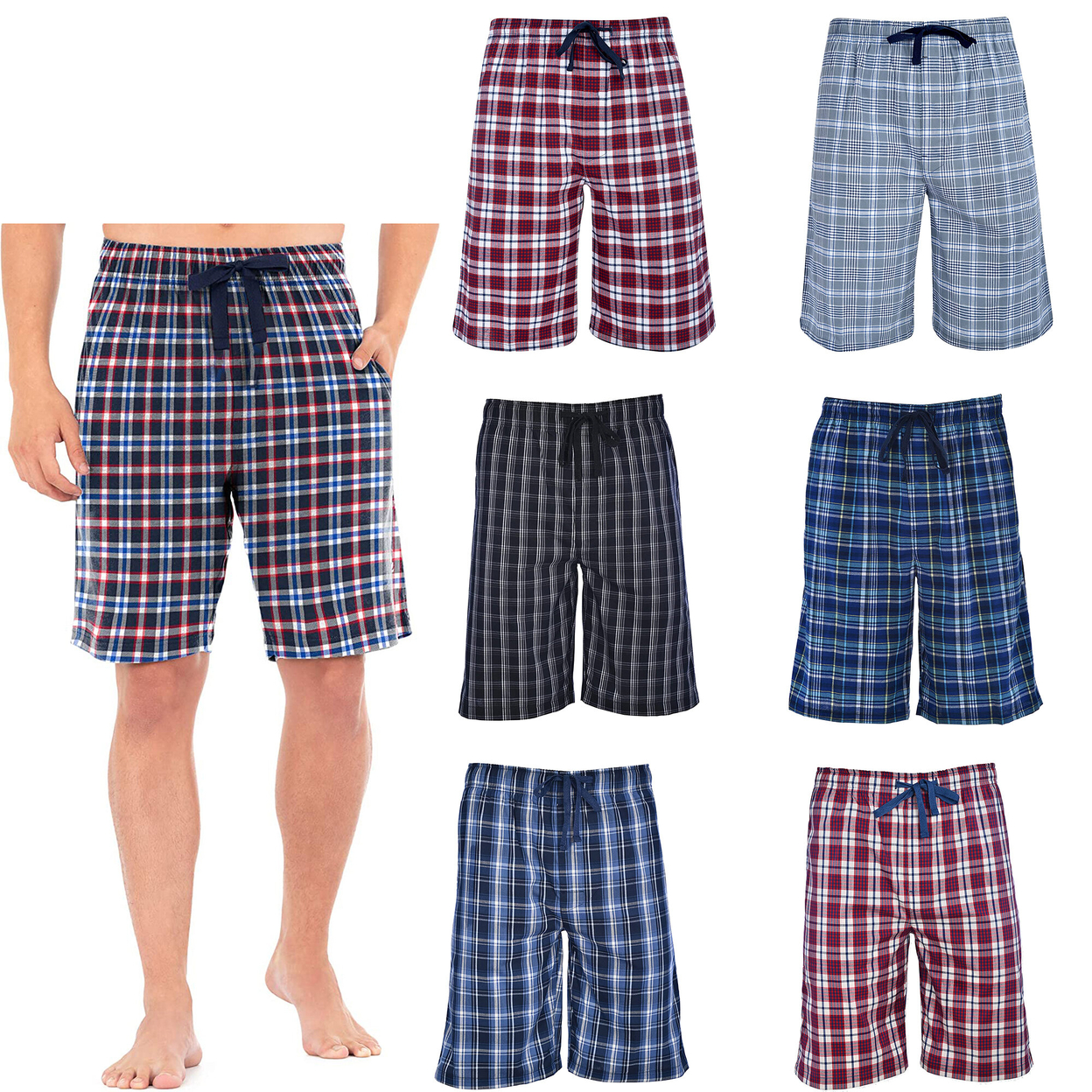 4-Pack Men's Plaid Flannel Sleep Shorts Loose-Fit Lounge Soft Elastic Waistband Tech Pajama Pants - XL