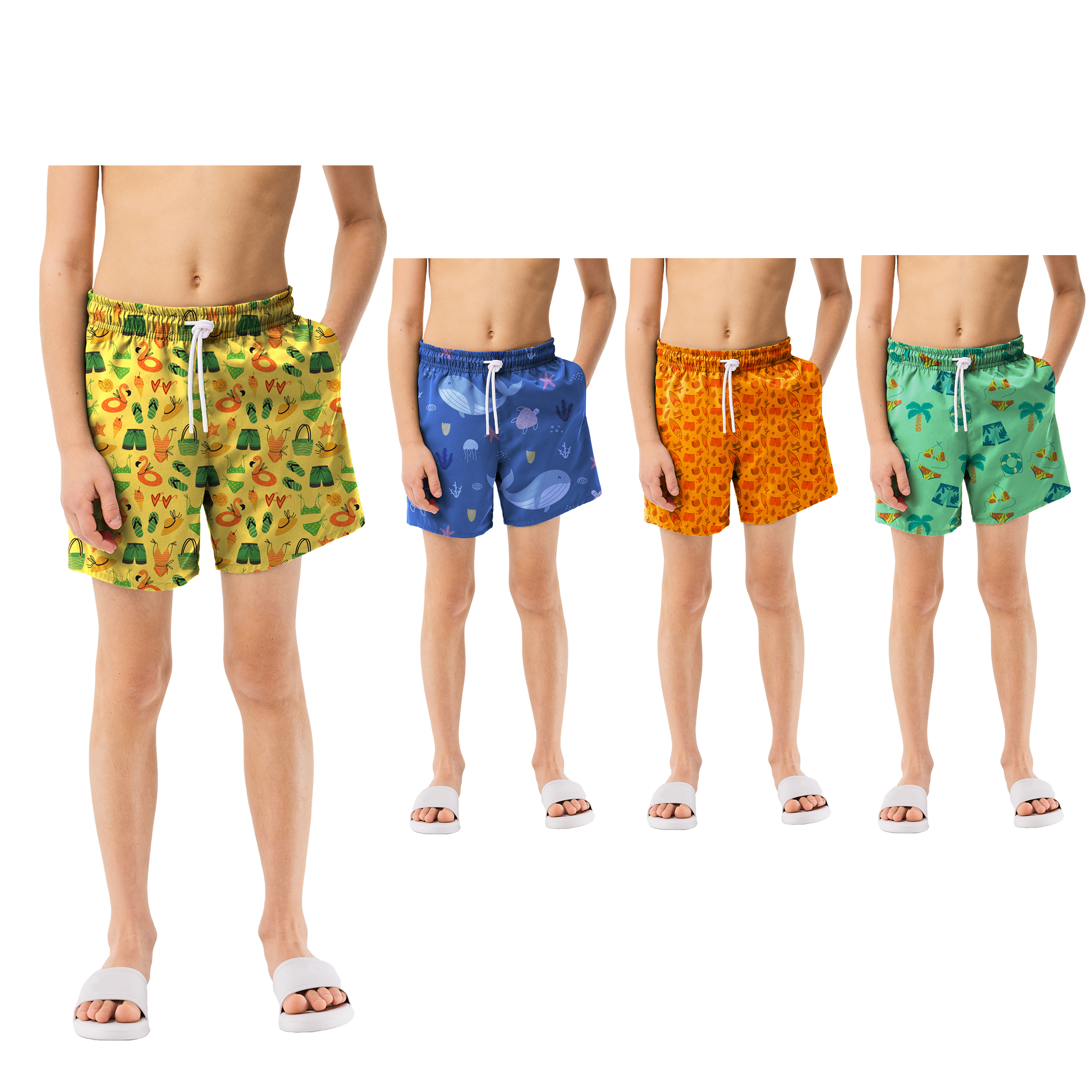 4-Pack Boy's Beach Summer Swim Trunk Shorts Printed Bathing Quick Dry UPF 50+ Comfy Swimsuit - S