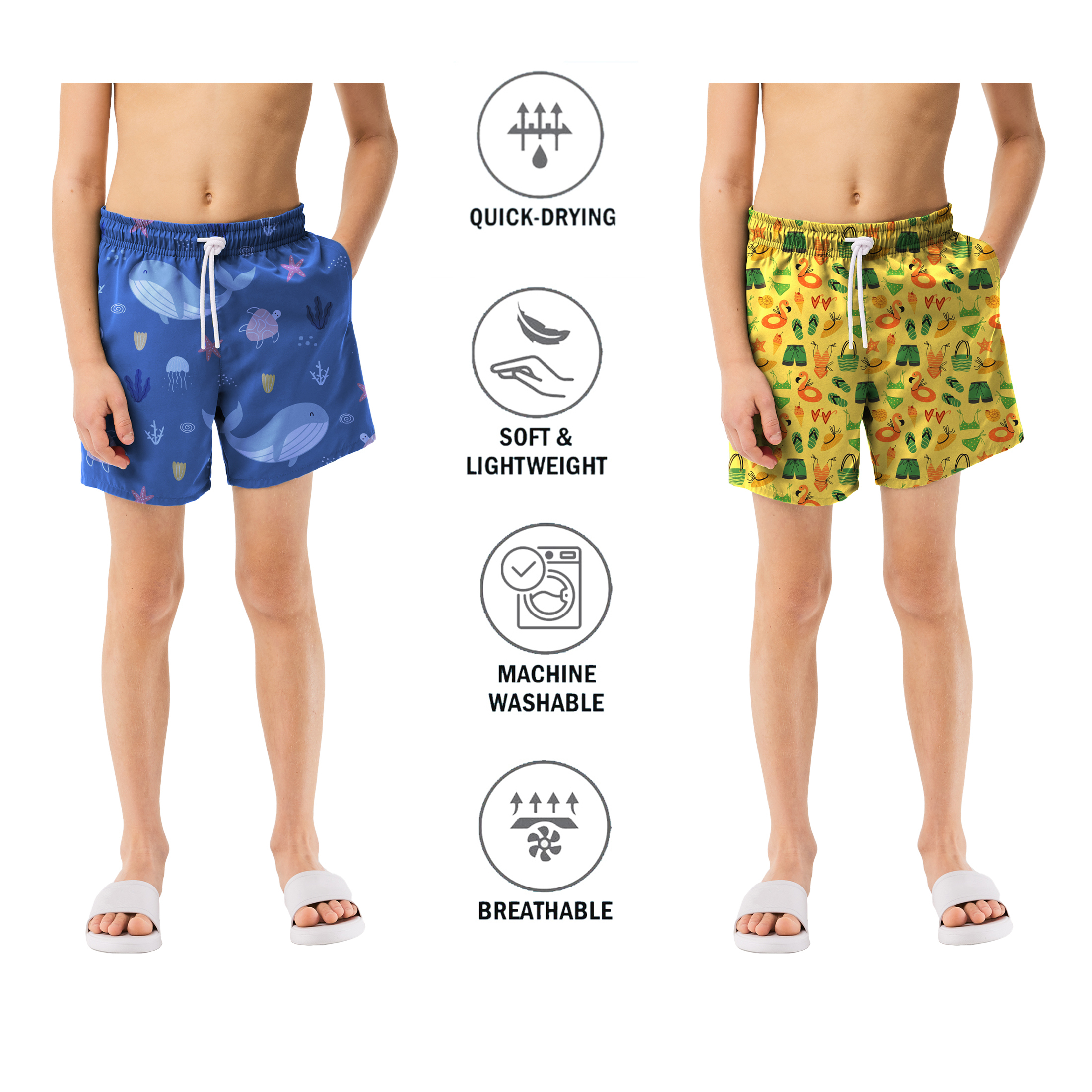 4-Pack Boy's Beach Summer Swim Trunk Shorts Printed Bathing Quick Dry UPF 50+ Comfy Swimsuit - XL