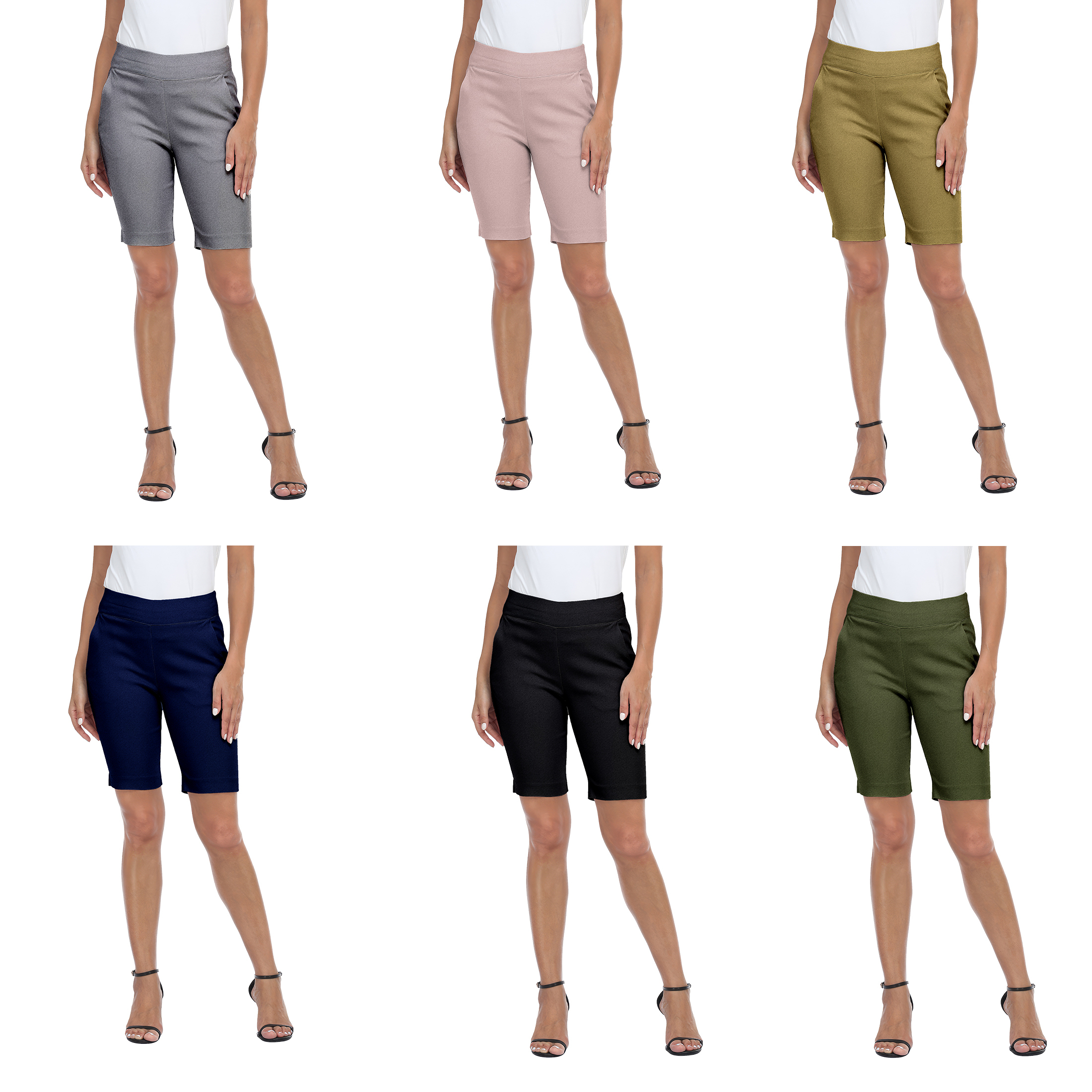 2-Pack Women's Basic Mid Thigh High Rise Biker Bermuda Shorts Solid Slim-Fit Skinny Ladies Pants - XL