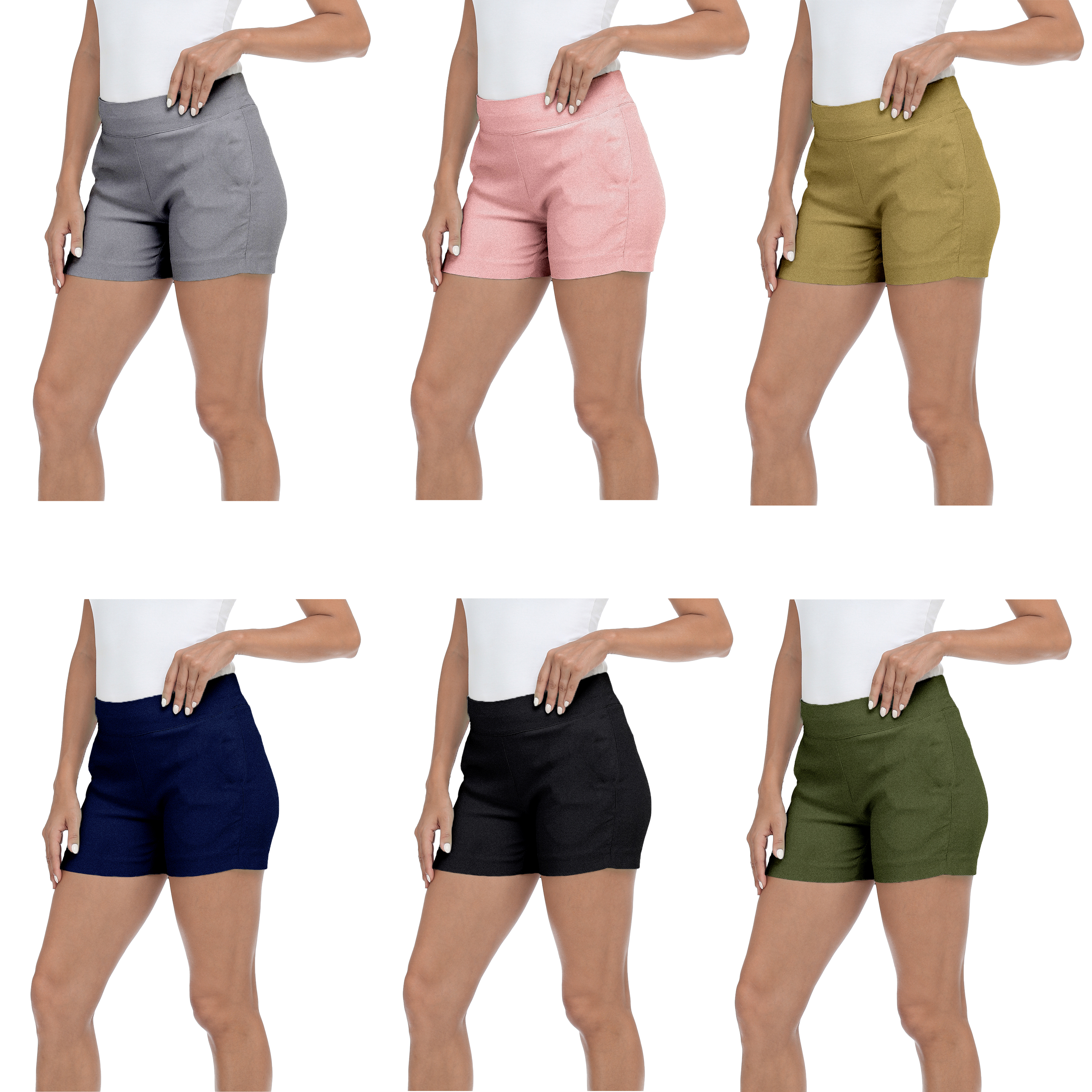 3-Pack Women's Biker Bermuda Shorts Basic Mid Thigh High Rise Solid Slim-Fit Skinny Ladies Pants - L