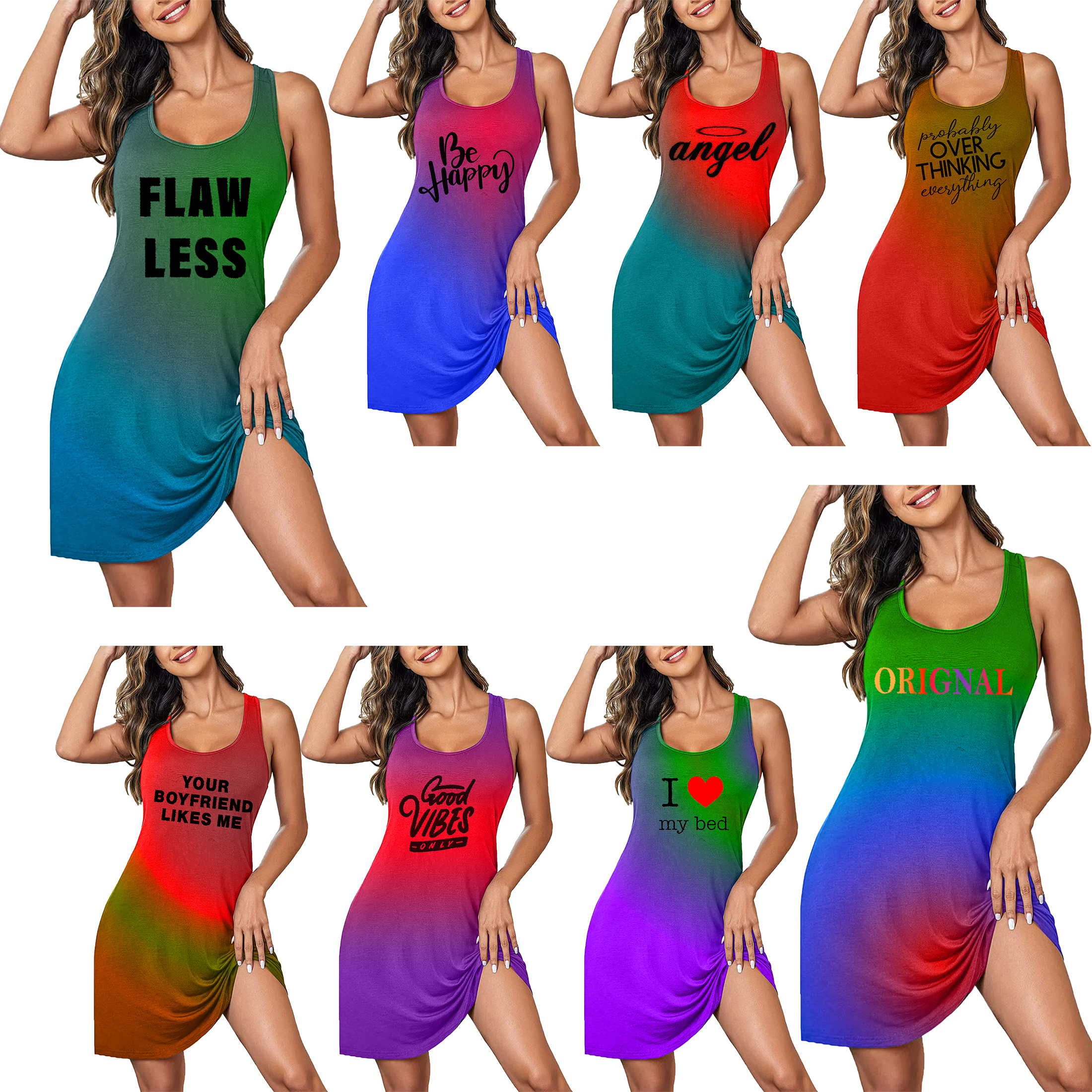5-Pack Women's Sleeveless Sleepwear Tank Nightgown Racerback Chemise Sexy & Comfortable Wide Strap Ladies Tops - L