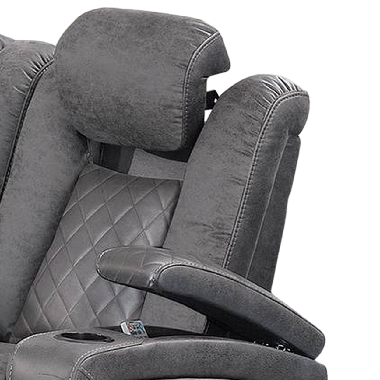 Elva 83 Inch Power Reclining Sofa, Storage Console, Gray Breathable Leather
