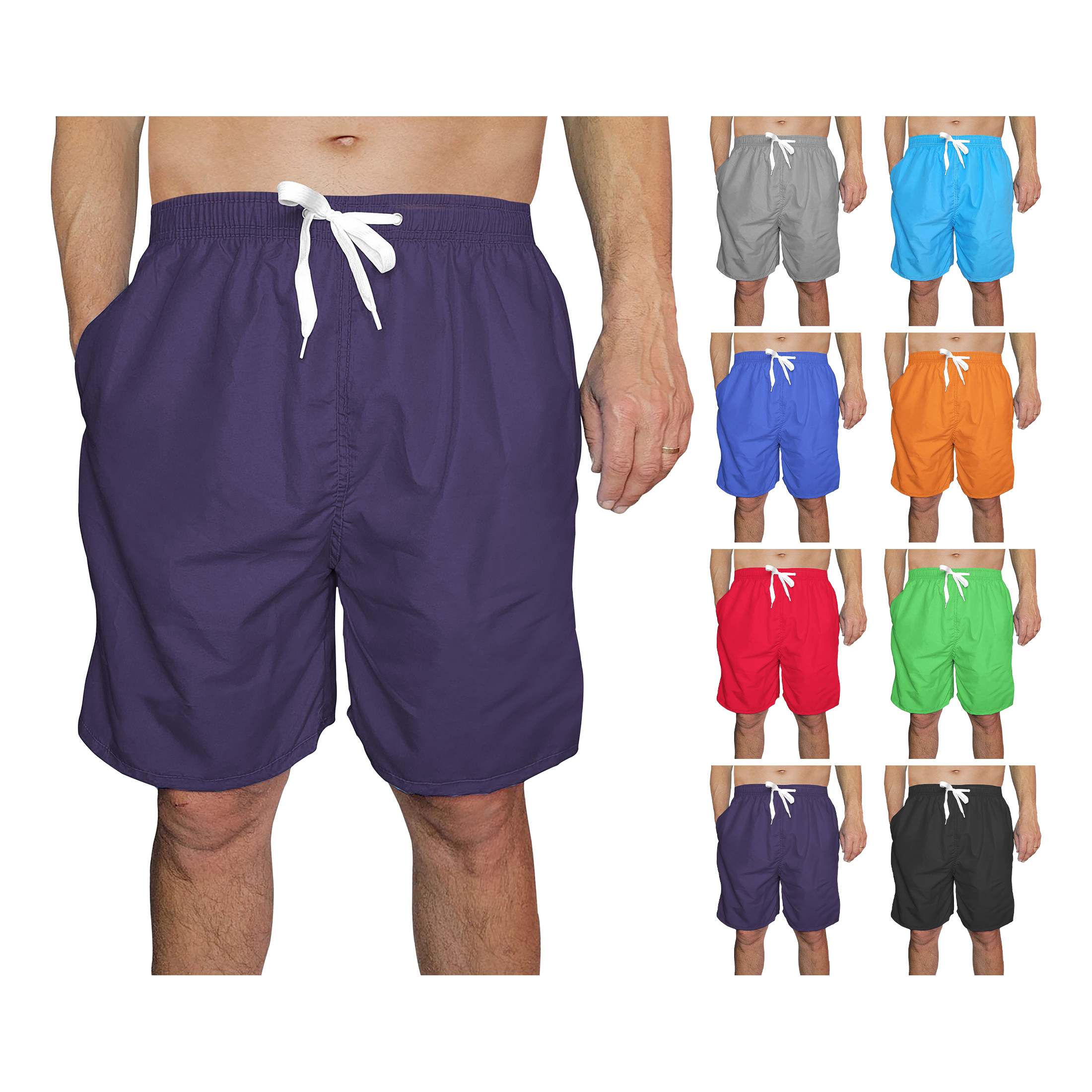 5-Pack Men's Quick Dry Swim Trunks With Pockets Solid Bathing Beachwear Flex Board Shorts - L