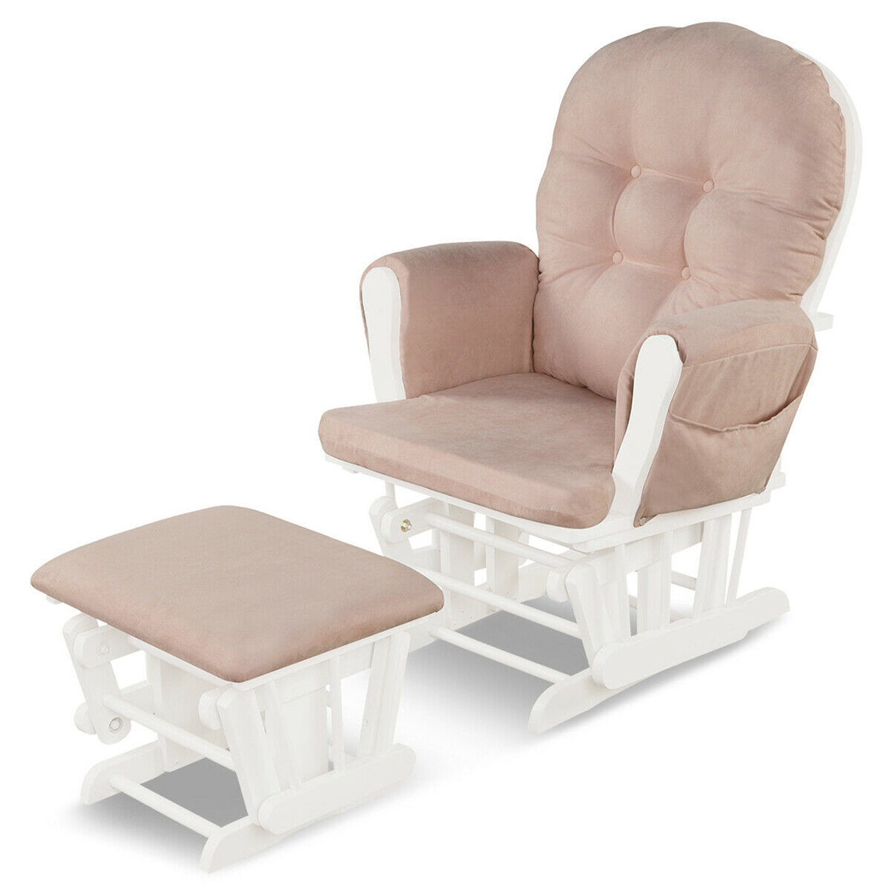 Glider And Ottoman Cushion Set Wood Baby Nursery Rocking Chair - Pink