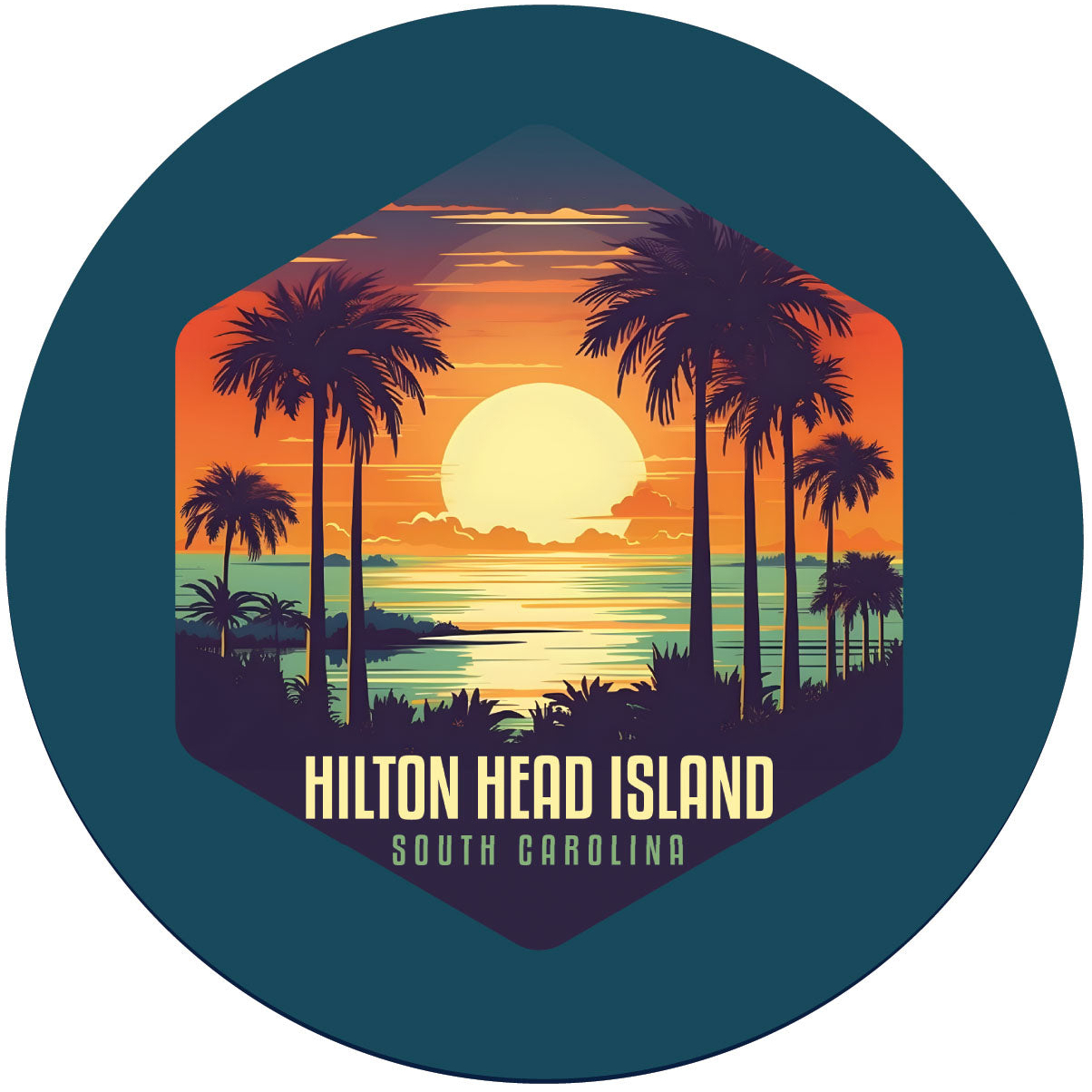 Hilton Head Island Design B Souvenir Round Vinyl Decal Sticker - 2-Inch