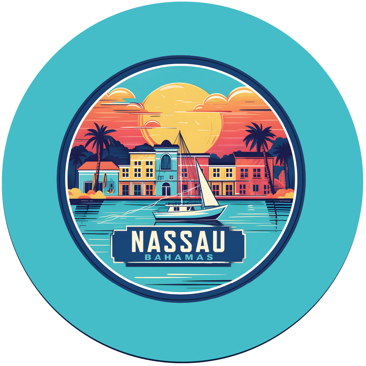 Nassau The Bahamas Design A Souvenir Round Vinyl Decal Sticker - 4-Inch