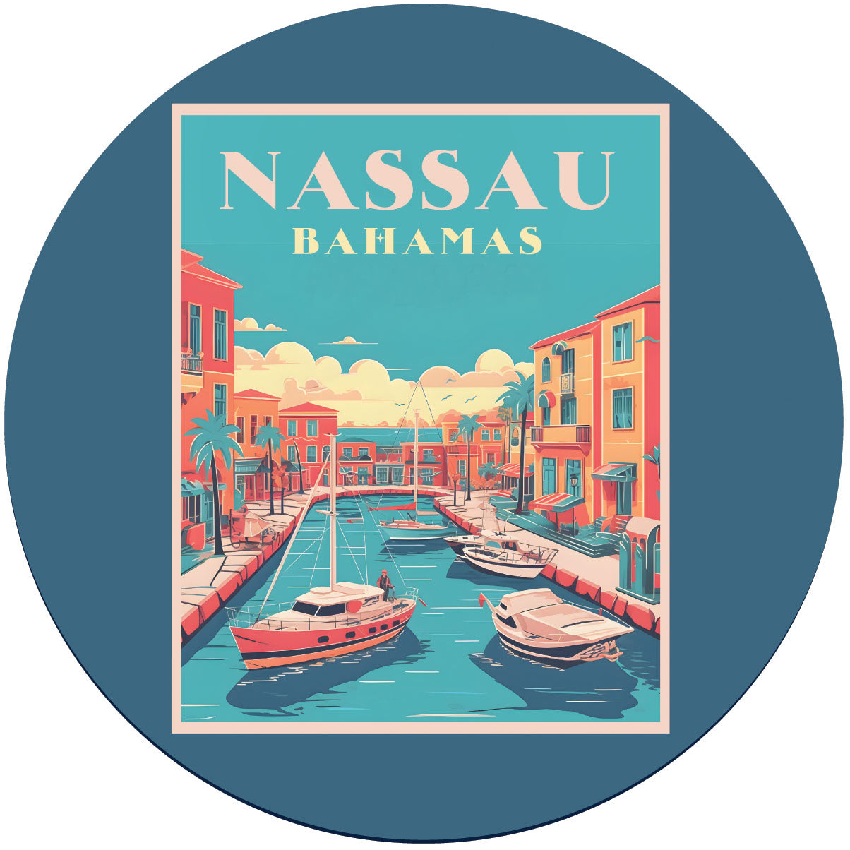 Nassau The Bahamas Design B Souvenir Round Vinyl Decal Sticker - 4-Inch