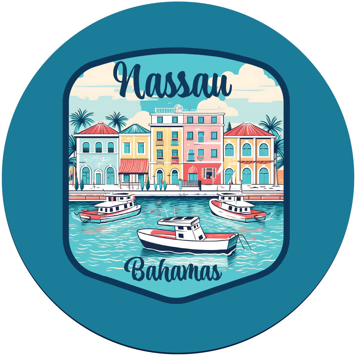 Nassau The Bahamas Design C Souvenir Round Vinyl Decal Sticker - 4-Inch