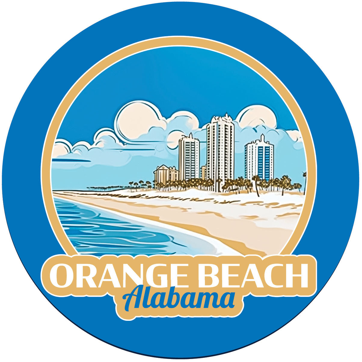 Orange Beach Alabama Design A Souvenir Round Vinyl Decal Sticker - 6-Inch