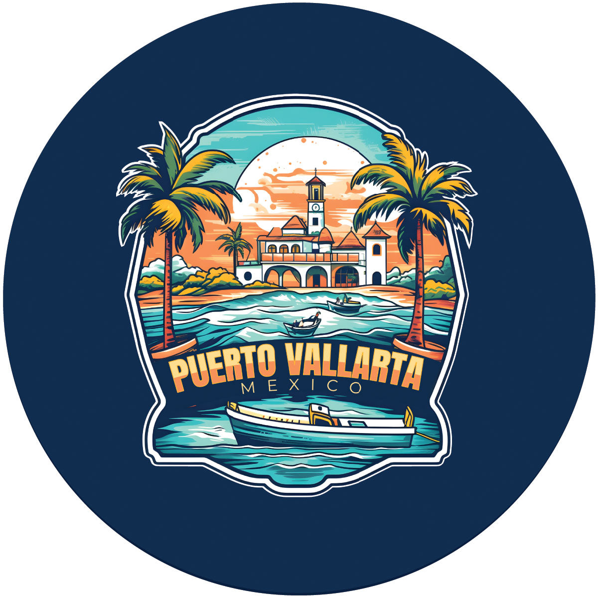Puerto Vallarta Mexico Design A Souvenir Round Vinyl Decal Sticker - 4-Inch