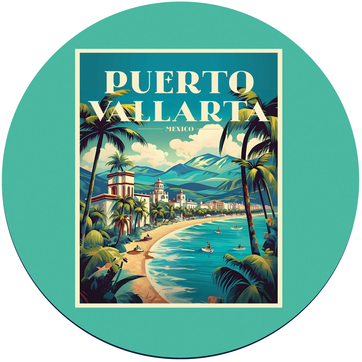 Puerto Vallarta Mexico Design C Souvenir Round Vinyl Decal Sticker - 2-Inch