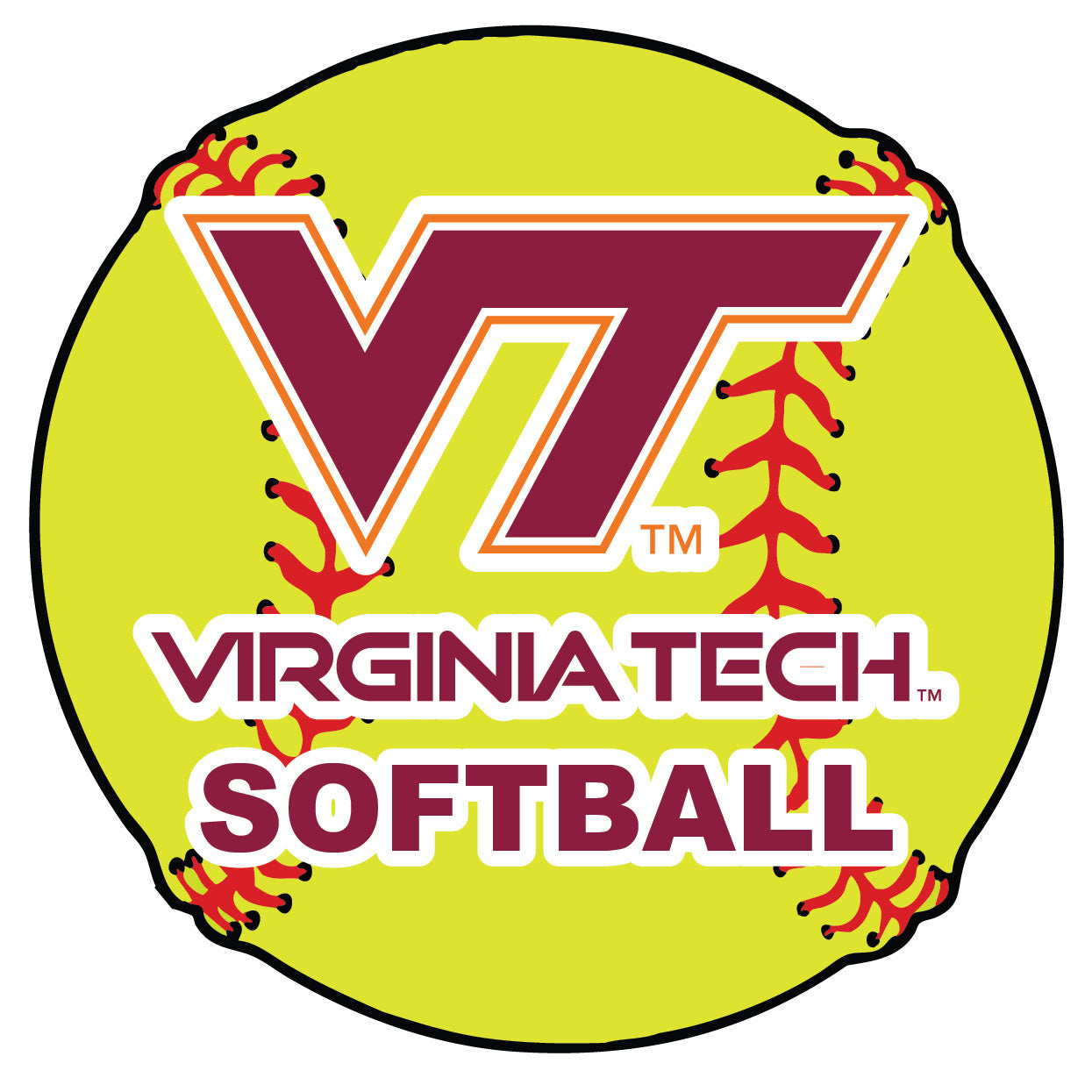 Virginia Tech VT Hokies 4-Inch Round Softball Vinyl Decal Sticker