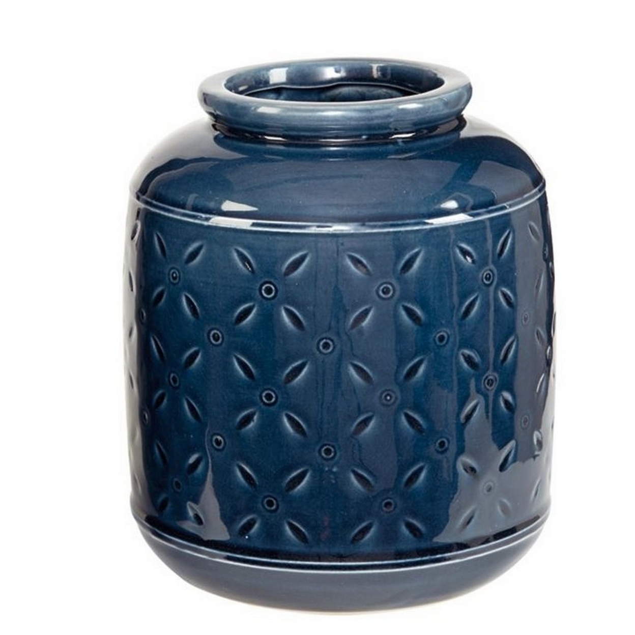 Vase With Sand Dollar Engraving, Set Of 2, Navy Blue- Saltoro Sherpi