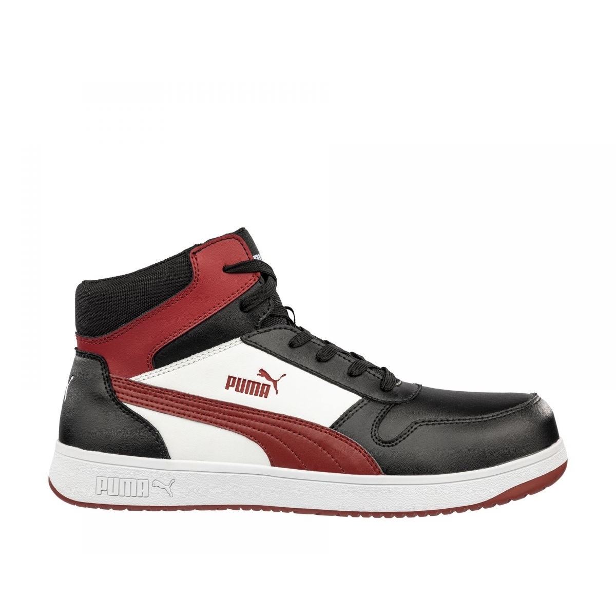 PUMA Safety Men's Frontcourt Mid Composite Toe Waterproof Work Boot Black/White/Red - 630055 BLK/ WHT/RED - BLK/ WHT/RED, 11.5