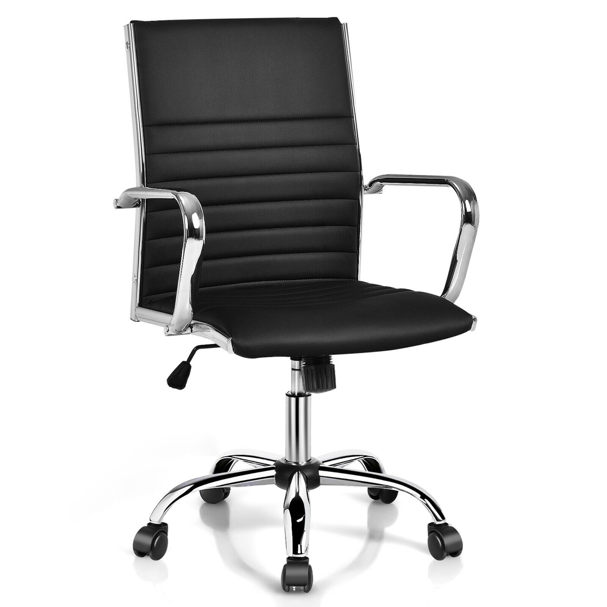 PU Leather Office Chair High Back Conference Task Chair W/Armrests - Black, 1 PC