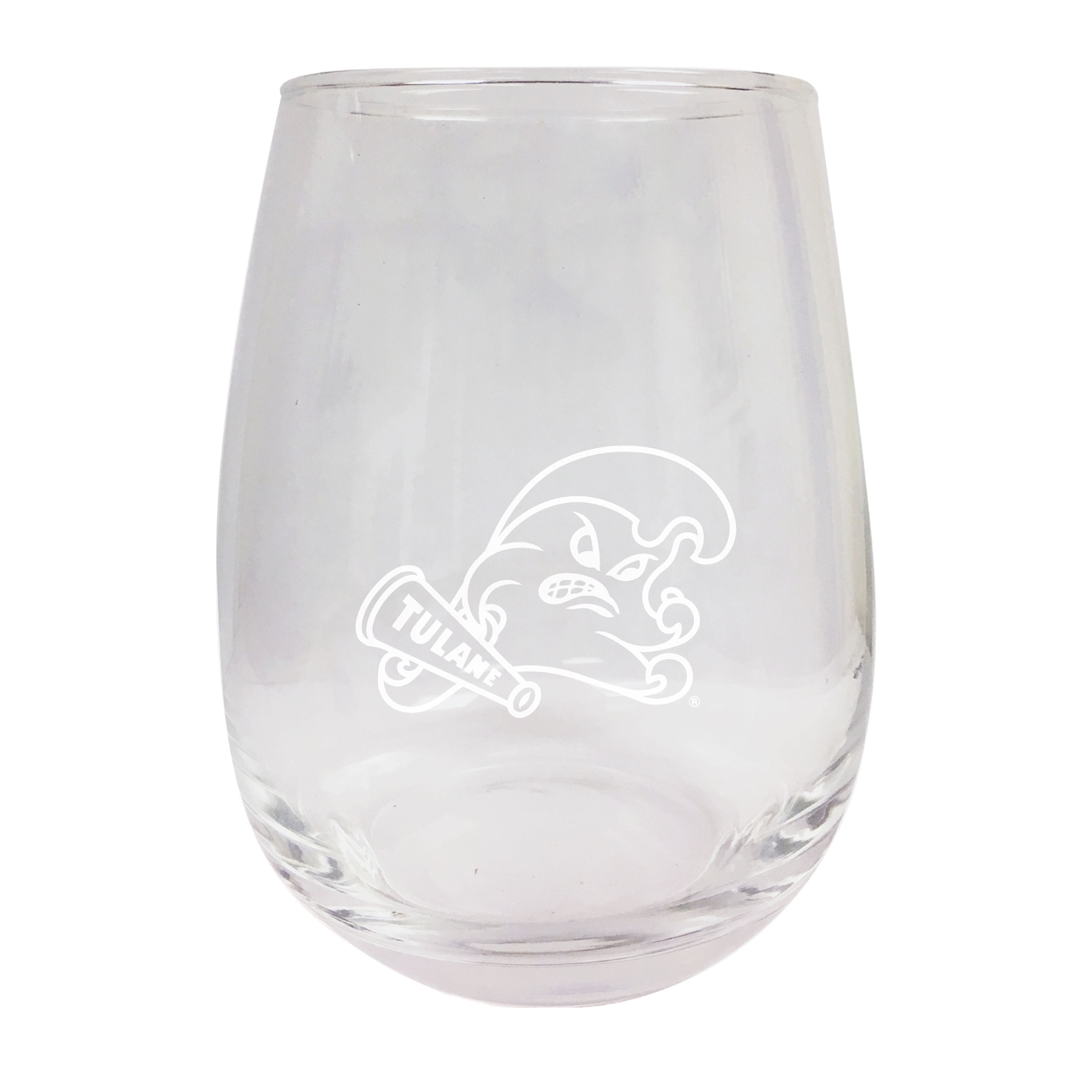Tulane University Green Wave Etched Stemless Wine Glass