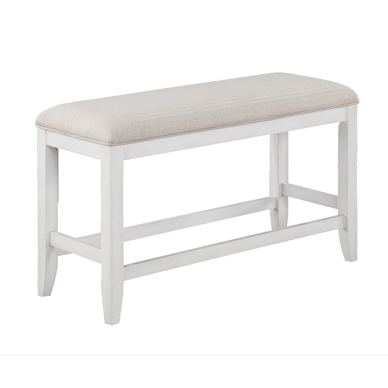 Kith 42 Inch Counter Height Dining Bench, Seat Cushion, Beige Fabric, White- Saltoro Sherpi