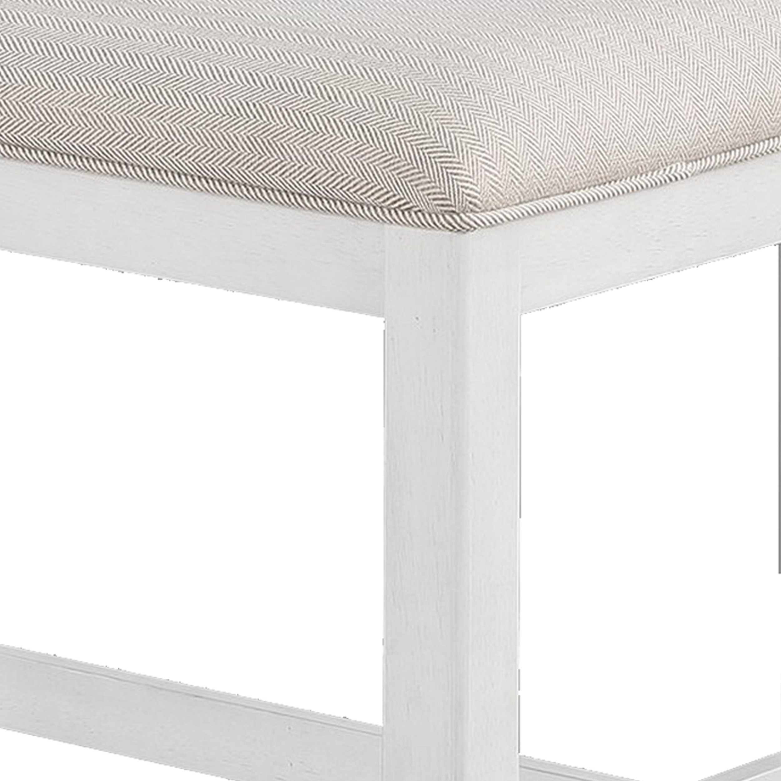 Kith 42 Inch Counter Height Dining Bench, Seat Cushion, Beige Fabric, White- Saltoro Sherpi