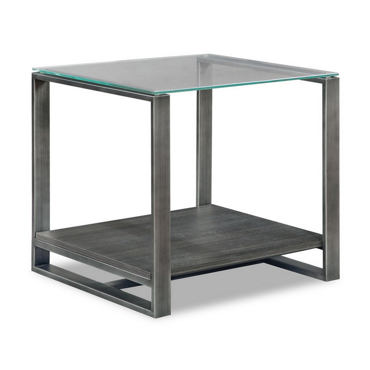 Kejo 22 Inch Floating End Table, Glass Top, Open Shelf, Brown- Saltoro Sherpi