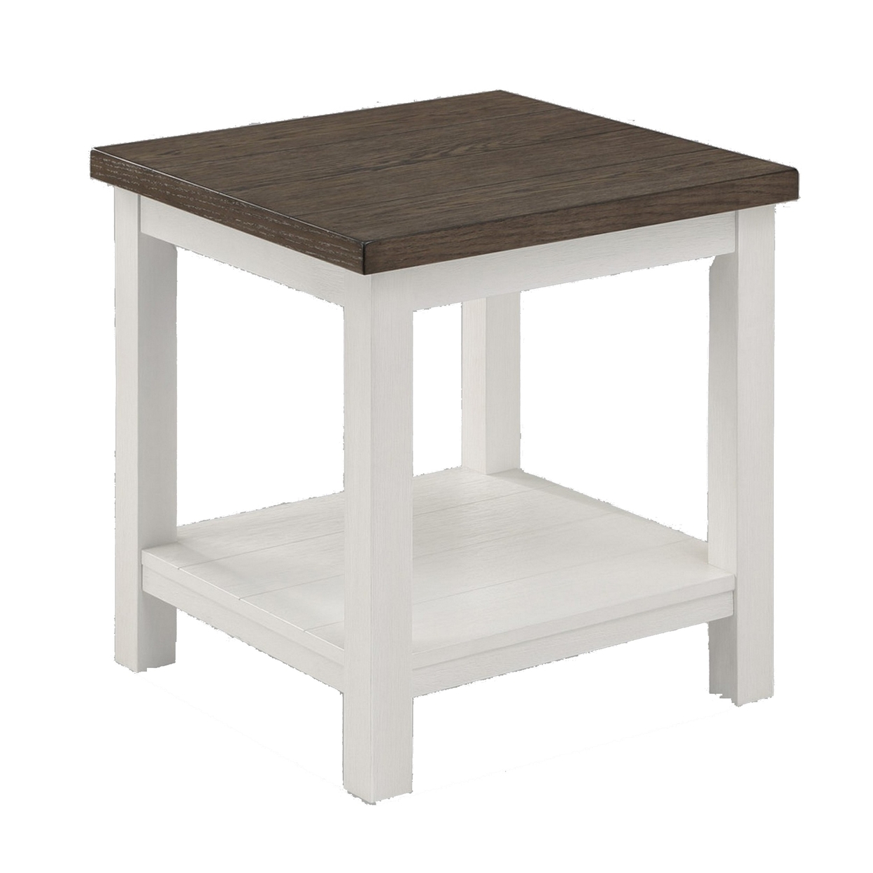 Mon 24 Inch Square End Table, Open Bottom Shelf, Brown Top, White Frame- Saltoro Sherpi