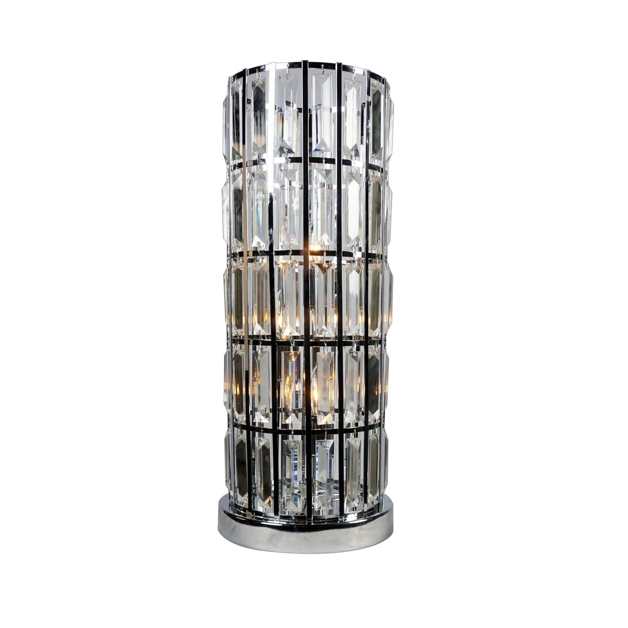 20 Inch Modern Table Lamp, Metal Cage Shade With Glass Accents, Chrome- Saltoro Sherpi