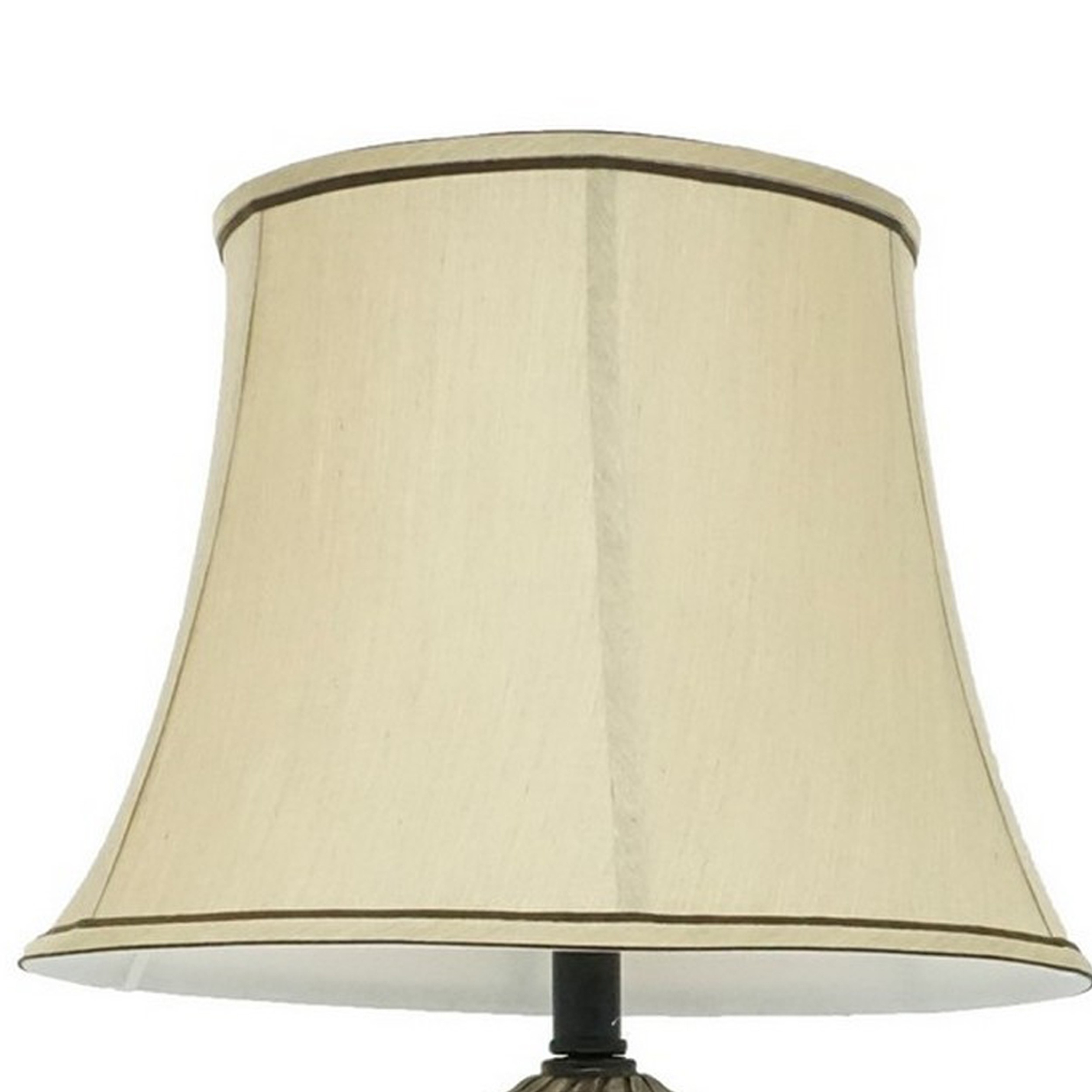29 Inch Table Lamp, Traditional Round Beige Fabric Shade, Brown Plinth Base- Saltoro Sherpi