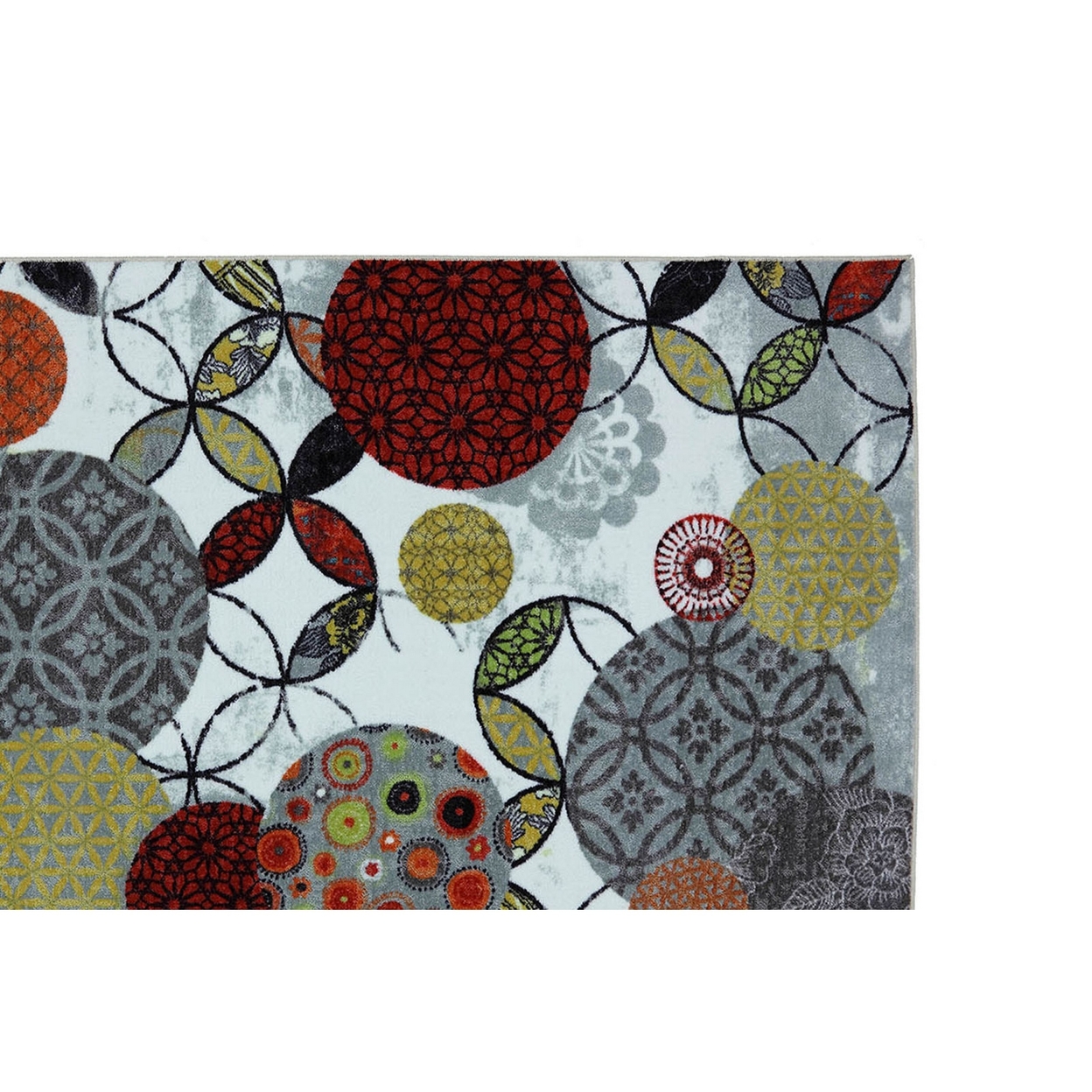 Floral And Geometric Pattern Area Rug In Nylon With Latex, Medium, Multicolor- Saltoro Sherpi
