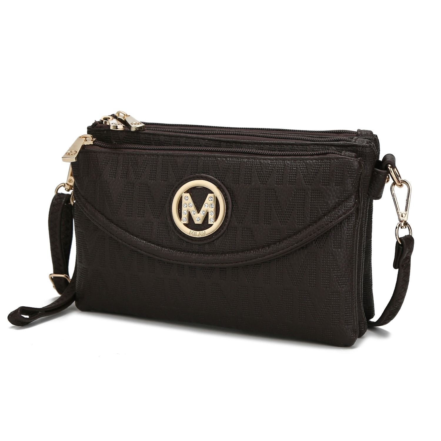 MKF Collection Multi Compartments Becky M Signature Crossbody Wristlet By Mia K. - Chocolate