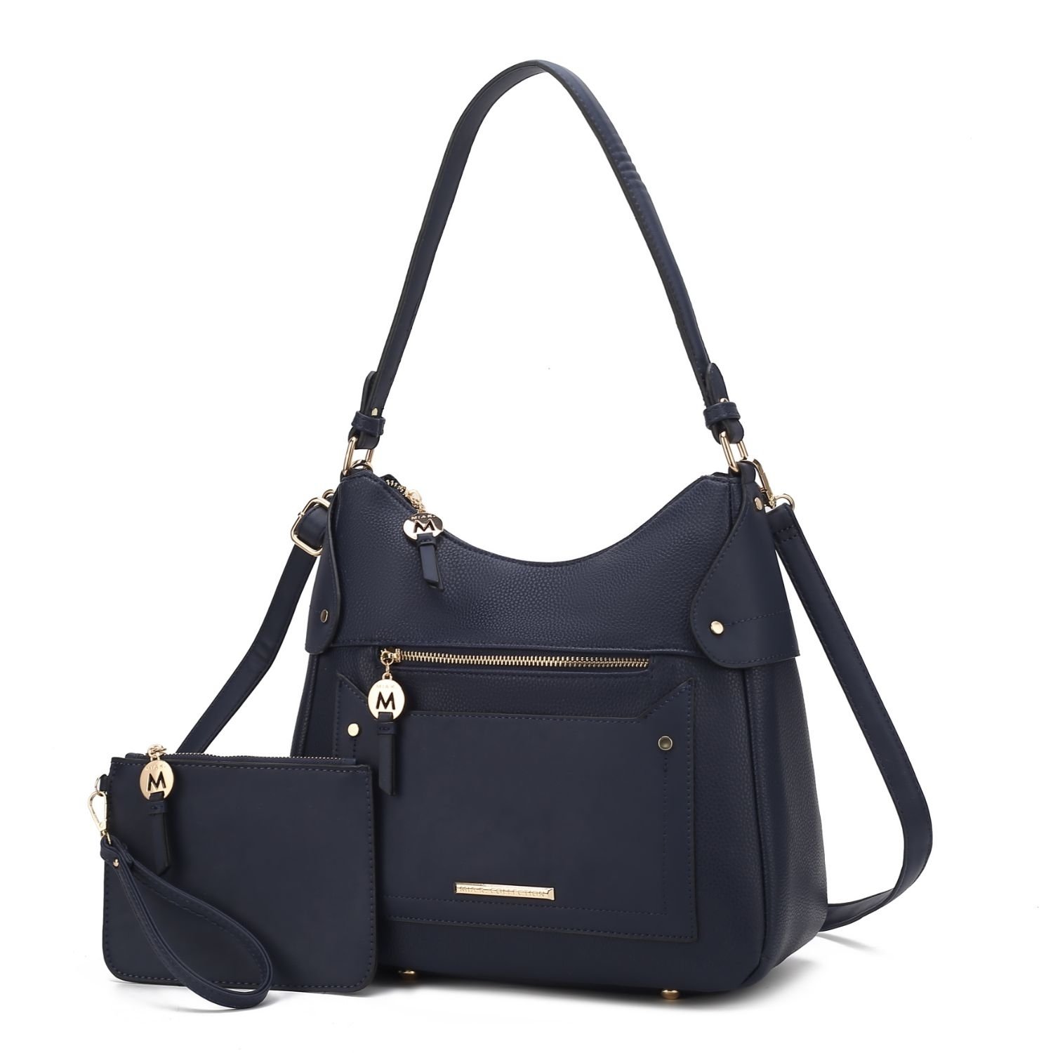 MKF Collection Maeve Vegan Leather Women's Shoulder Bag With Wristlet Pouch 2 Pieces By Mia K - Navy