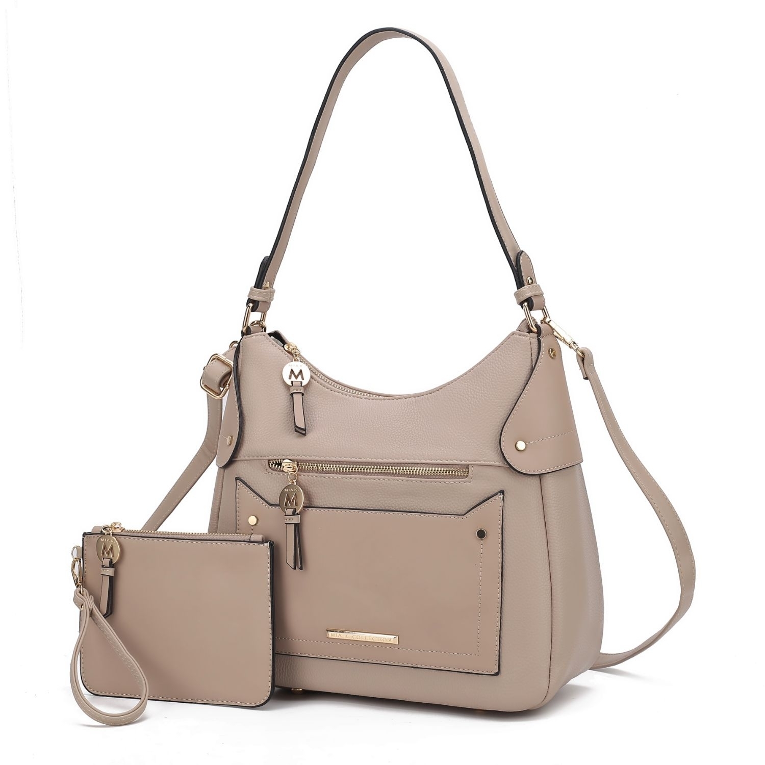 MKF Collection Maeve Vegan Leather Women's Shoulder Bag With Wristlet Pouch 2 Pieces By Mia K - Taupe