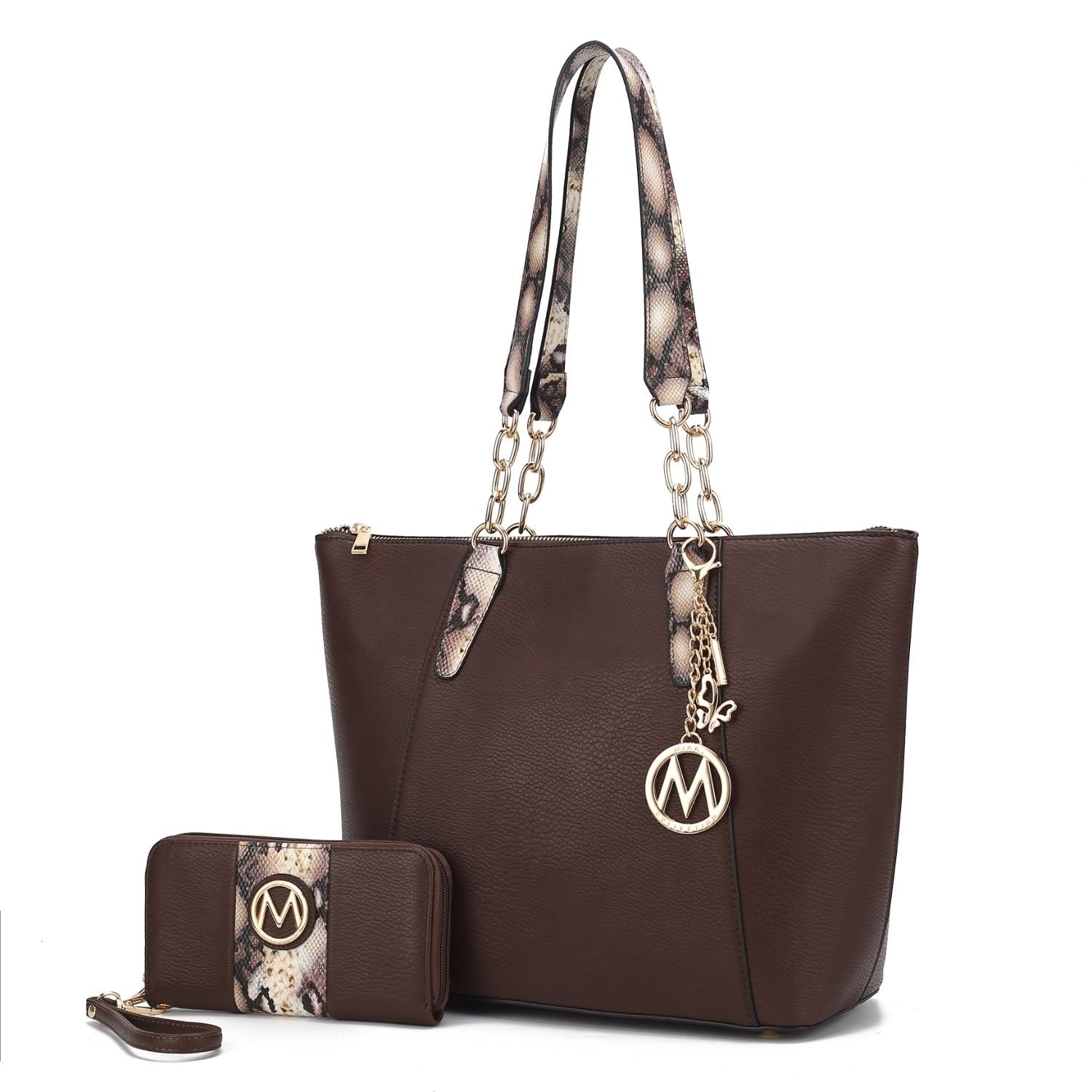 MKF Collection Ximena Vegan Leather Women's Tote Bag With Matching Wristlet Wallet - 2 Pieces By Mia K - Brown