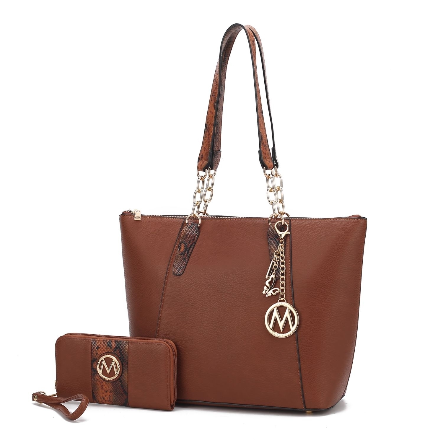 MKF Collection Ximena Vegan Leather Women's Tote Bag With Matching Wristlet Wallet - 2 Pieces By Mia K - Cognac