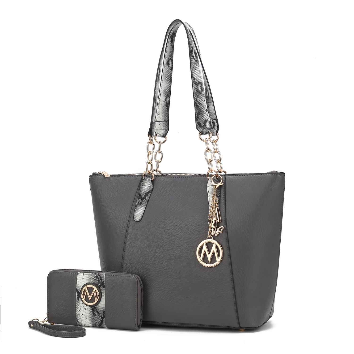 MKF Collection Ximena Vegan Leather Women's Tote Bag With Matching Wristlet Wallet - 2 Pieces By Mia K - Charcoal