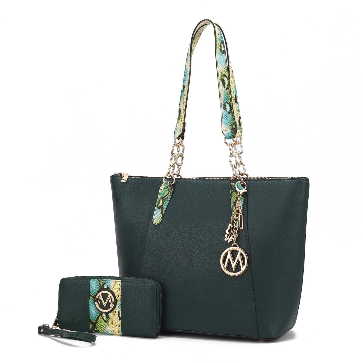 MKF Collection Ximena Vegan Leather Women's Tote Bag With Matching Wristlet Wallet - 2 Pieces By Mia K - Drak Green