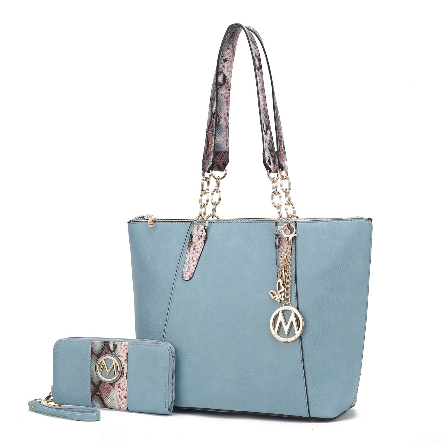 MKF Collection Ximena Vegan Leather Women's Tote Bag With Matching Wristlet Wallet - 2 Pieces By Mia K - Denim